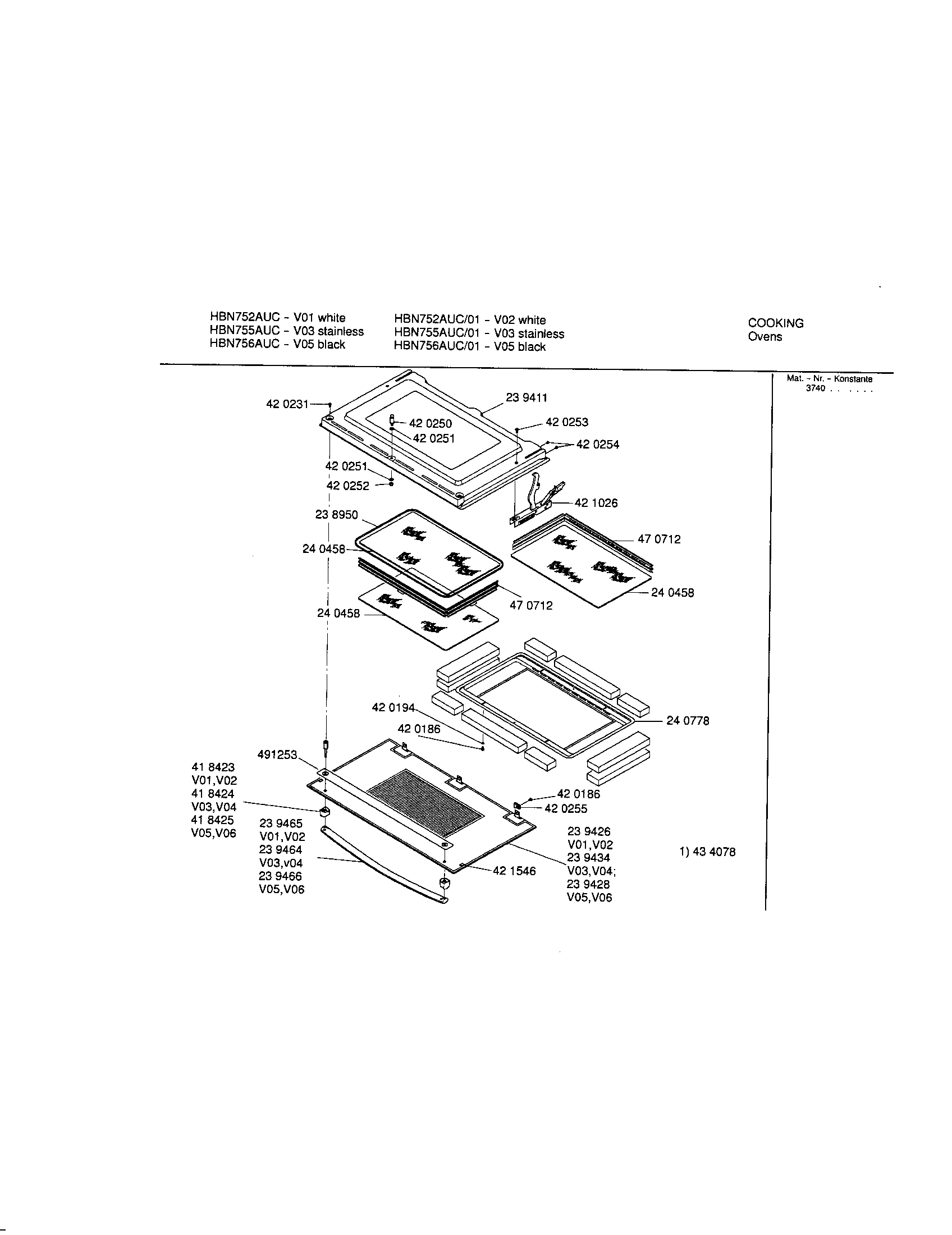 Bosch HBN755AUC/01 upper lower door diagram