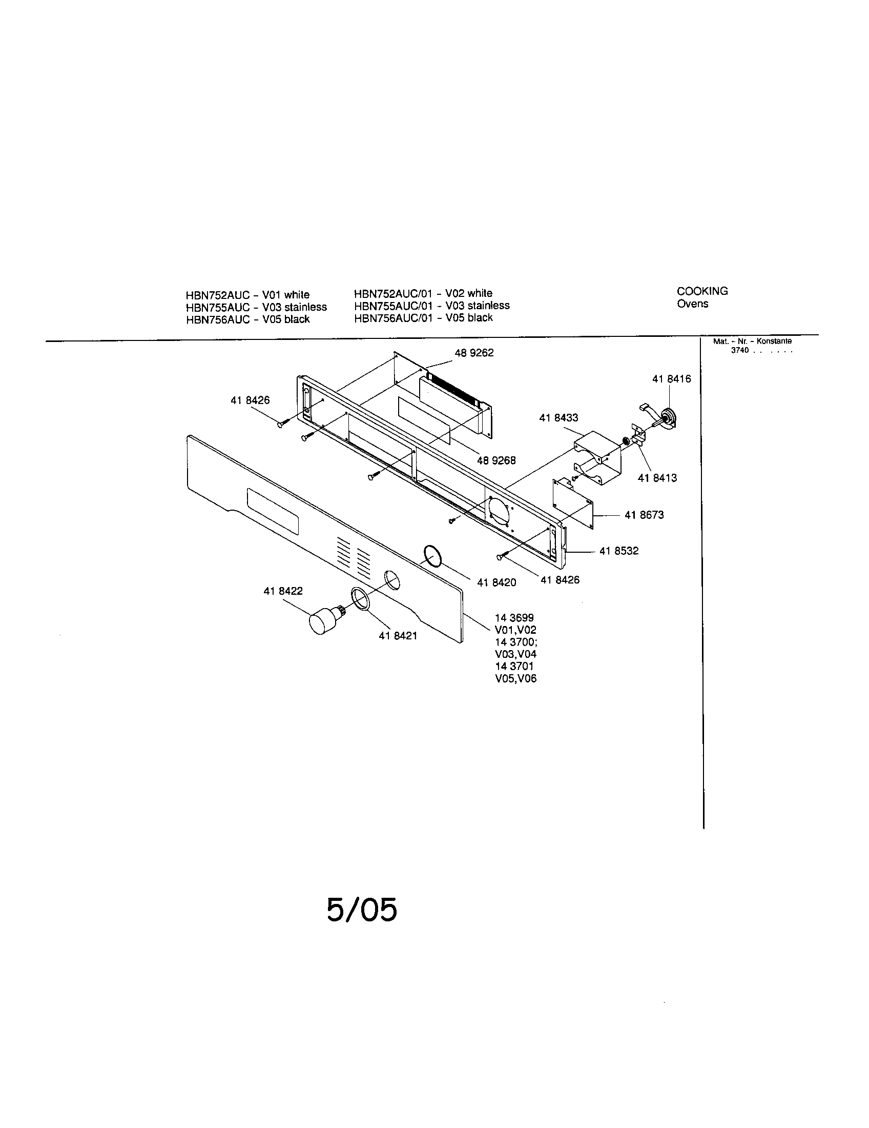 Bosch HBN756AUC/01 fascia panel diagram