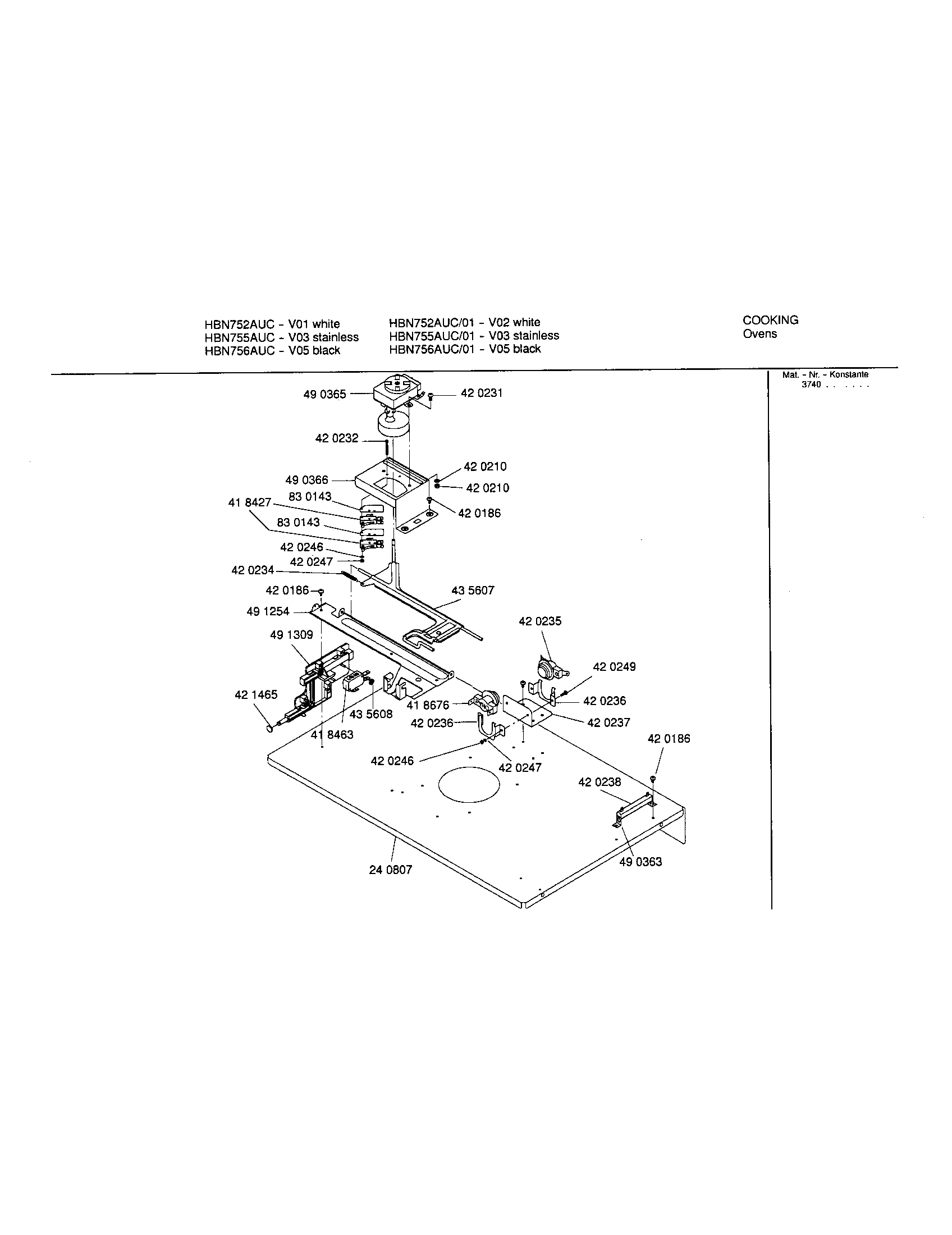 Bosch HBN756AUC/01 upper internal panel diagram