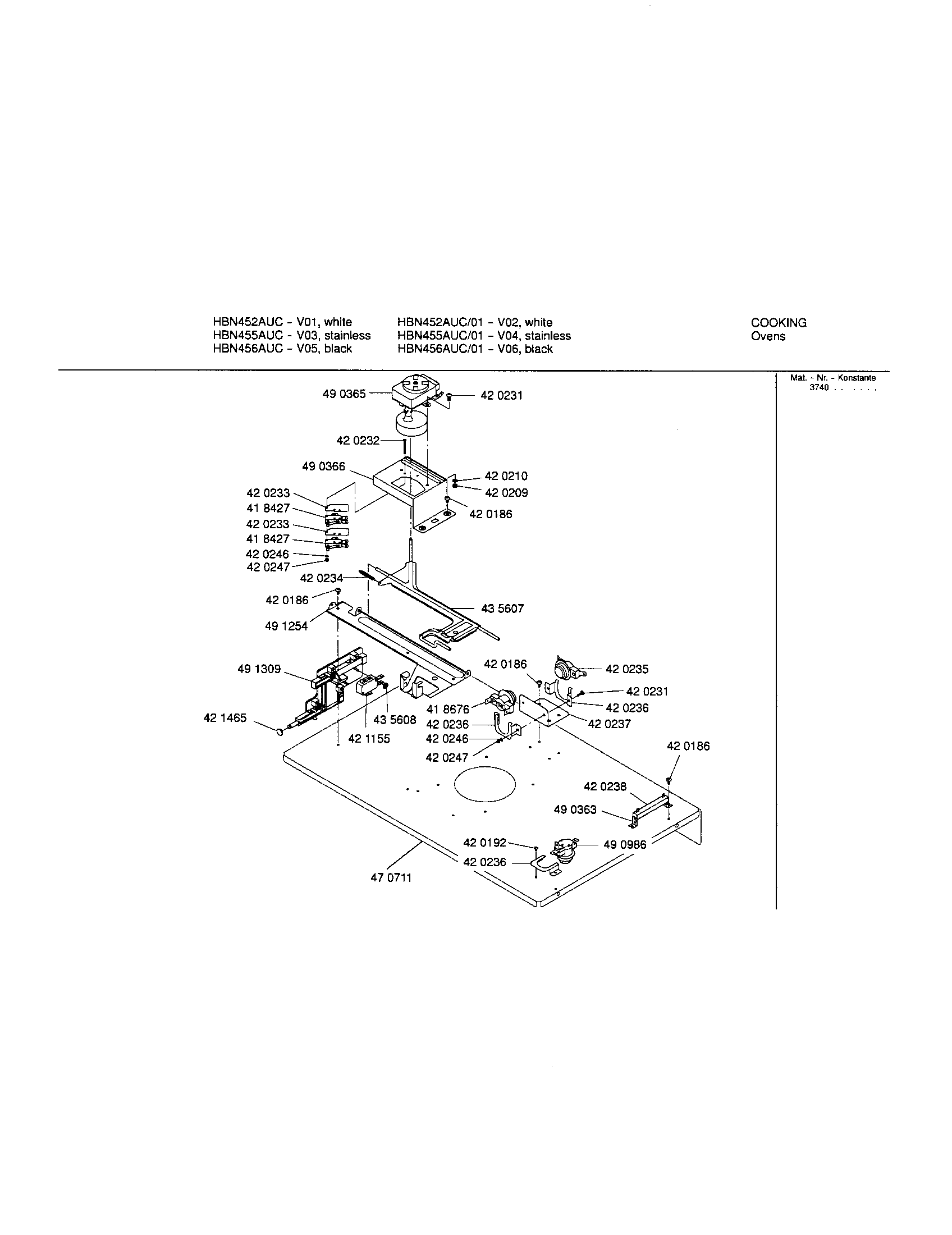Bosch HBN455AUC lower internal panel diagram