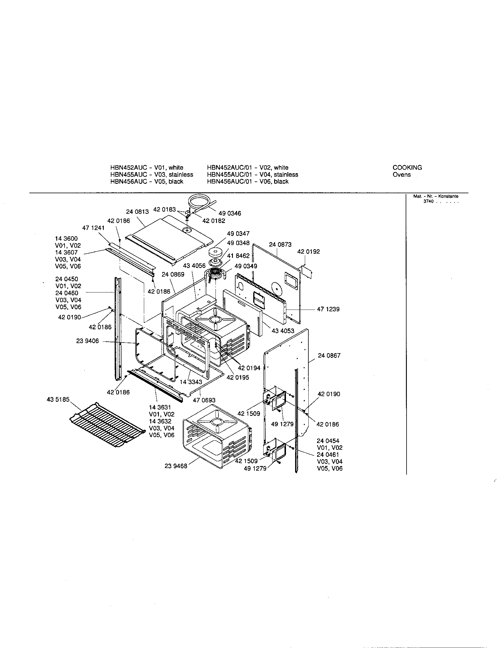 Bosch HBN455AUC upper body diagram