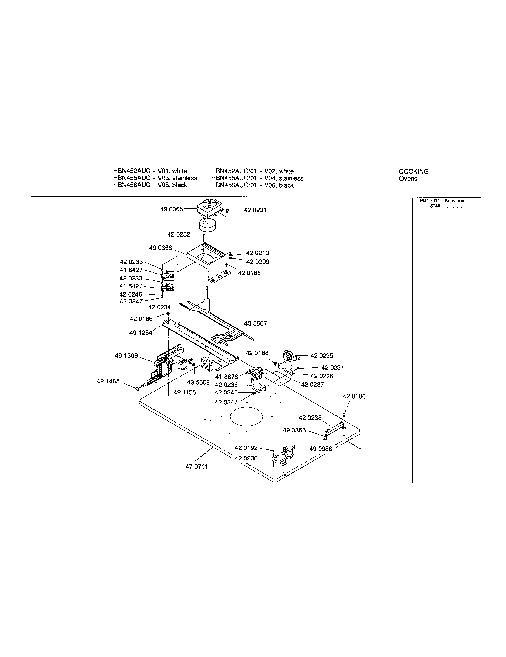 Bosch HBN452AUC upper internal panel diagram
