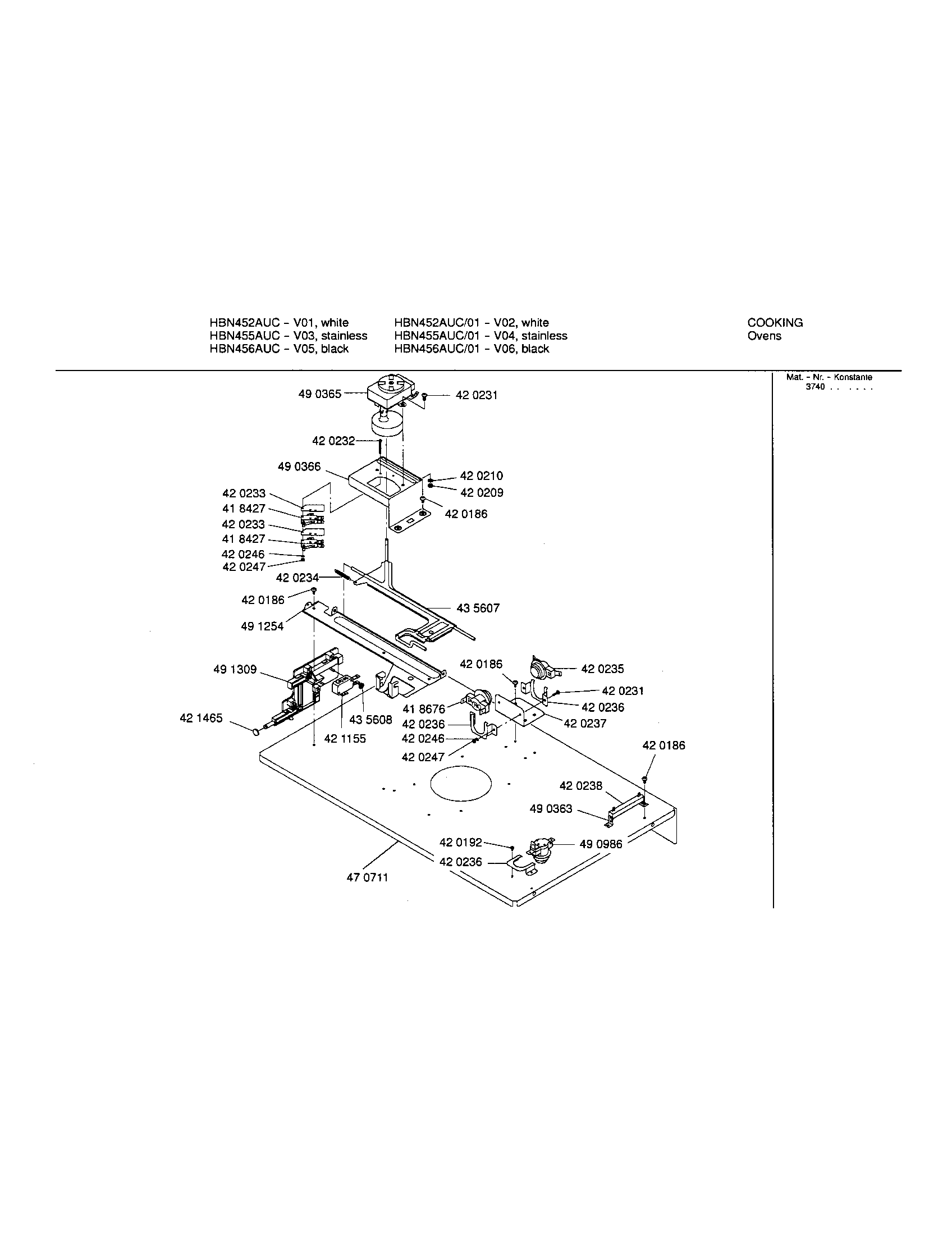 Bosch HBN452AUC/01 upper internal panel diagram