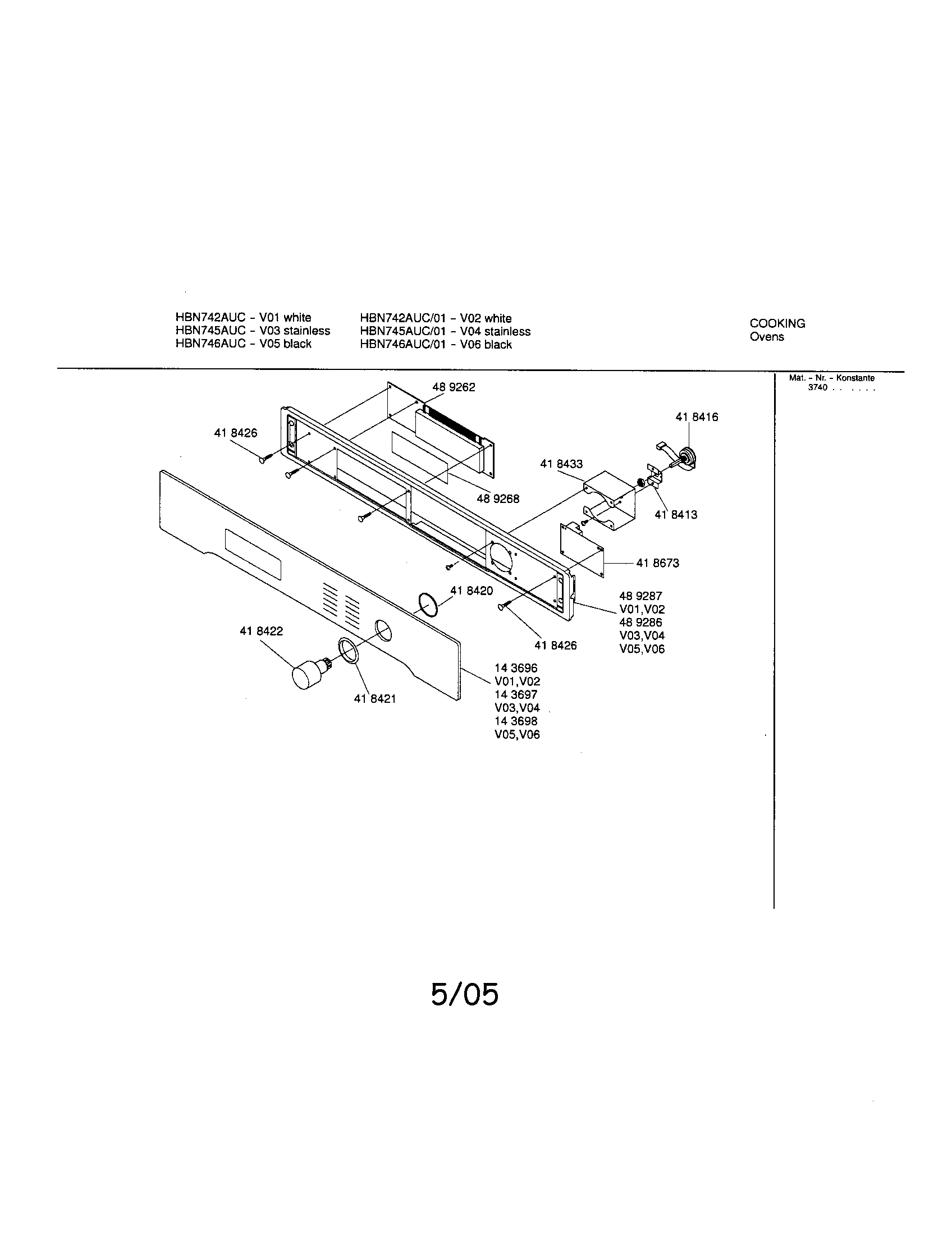 Bosch HBN746AUC/01 fascia panel diagram