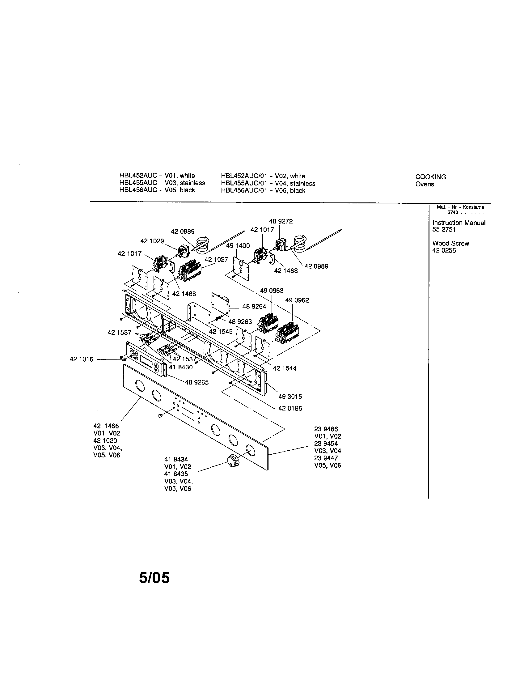 Bosch HBL452AUC/01 fascia panel diagram