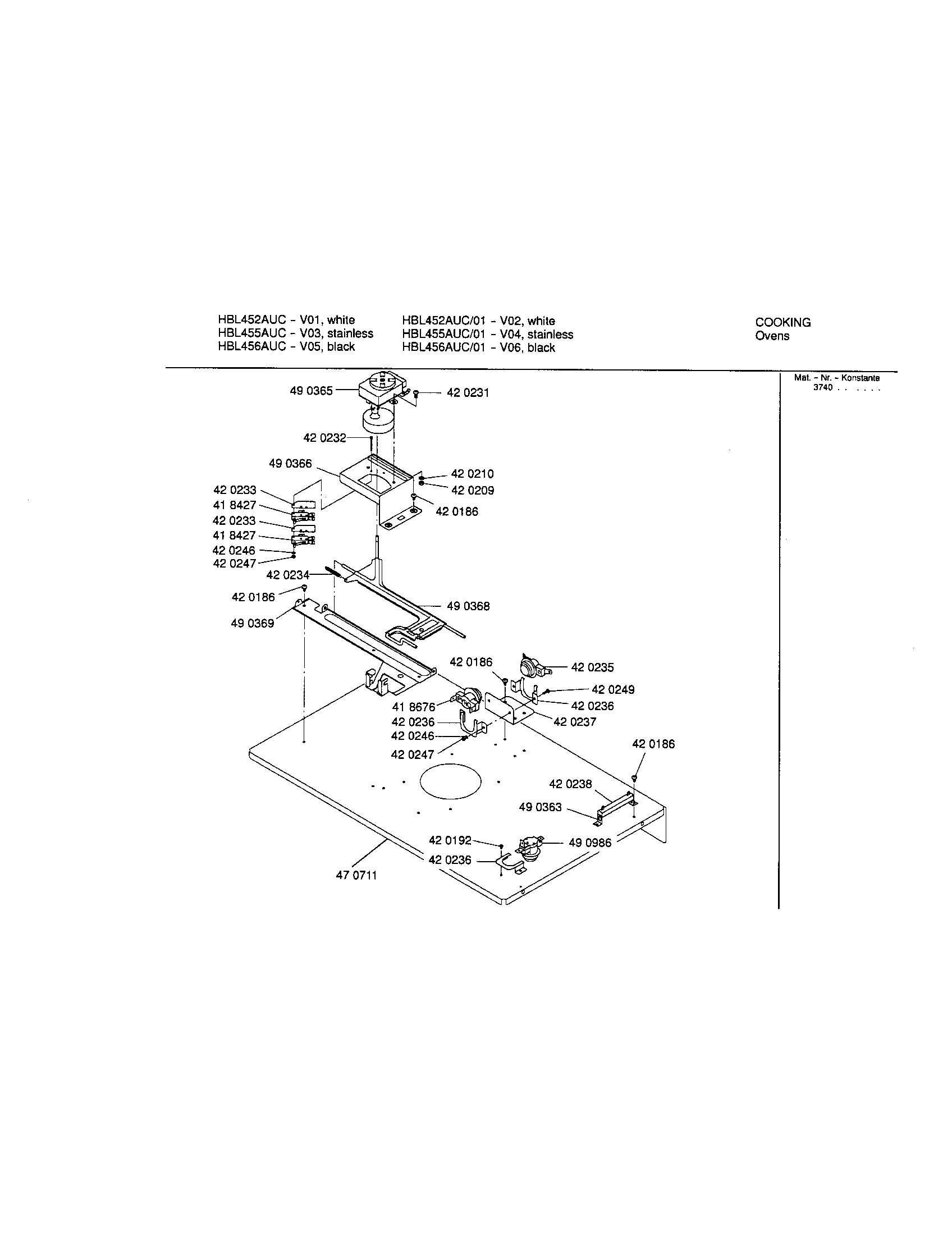 Bosch HBL452AUC/01 upper internal panel diagram