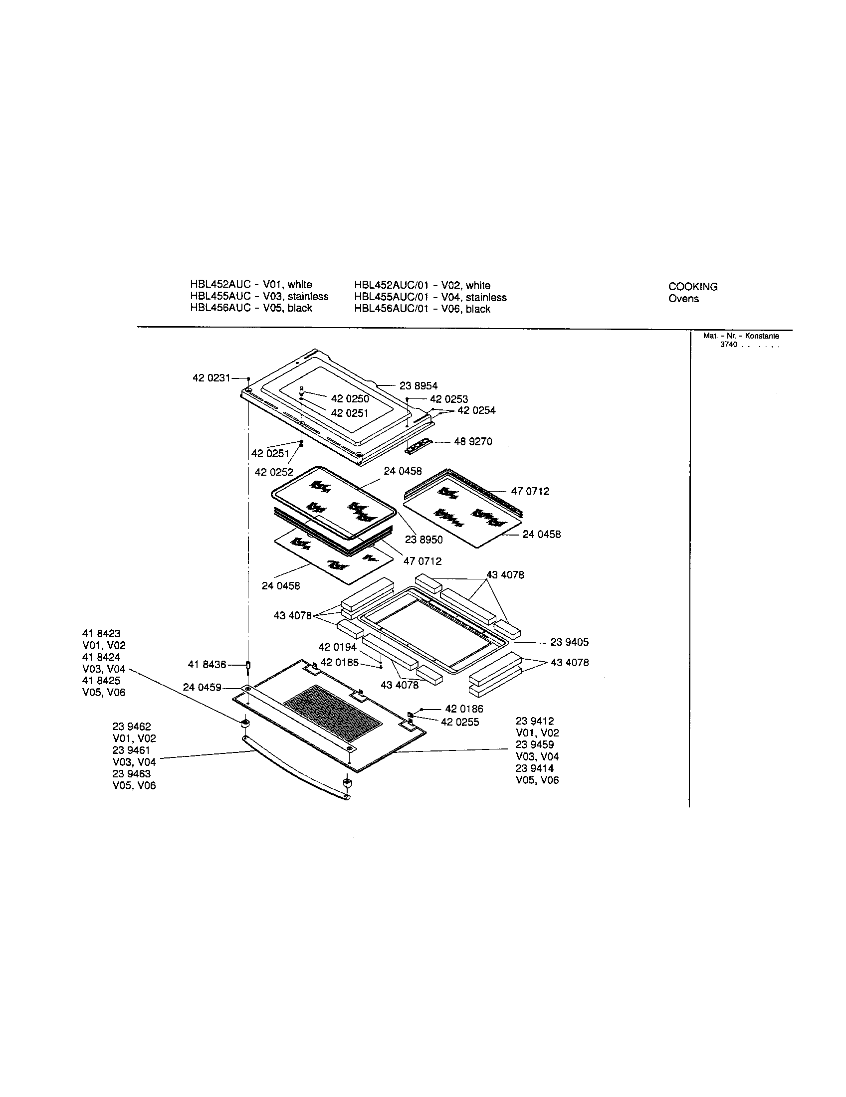 Bosch HBL452AUC/01 upper door diagram