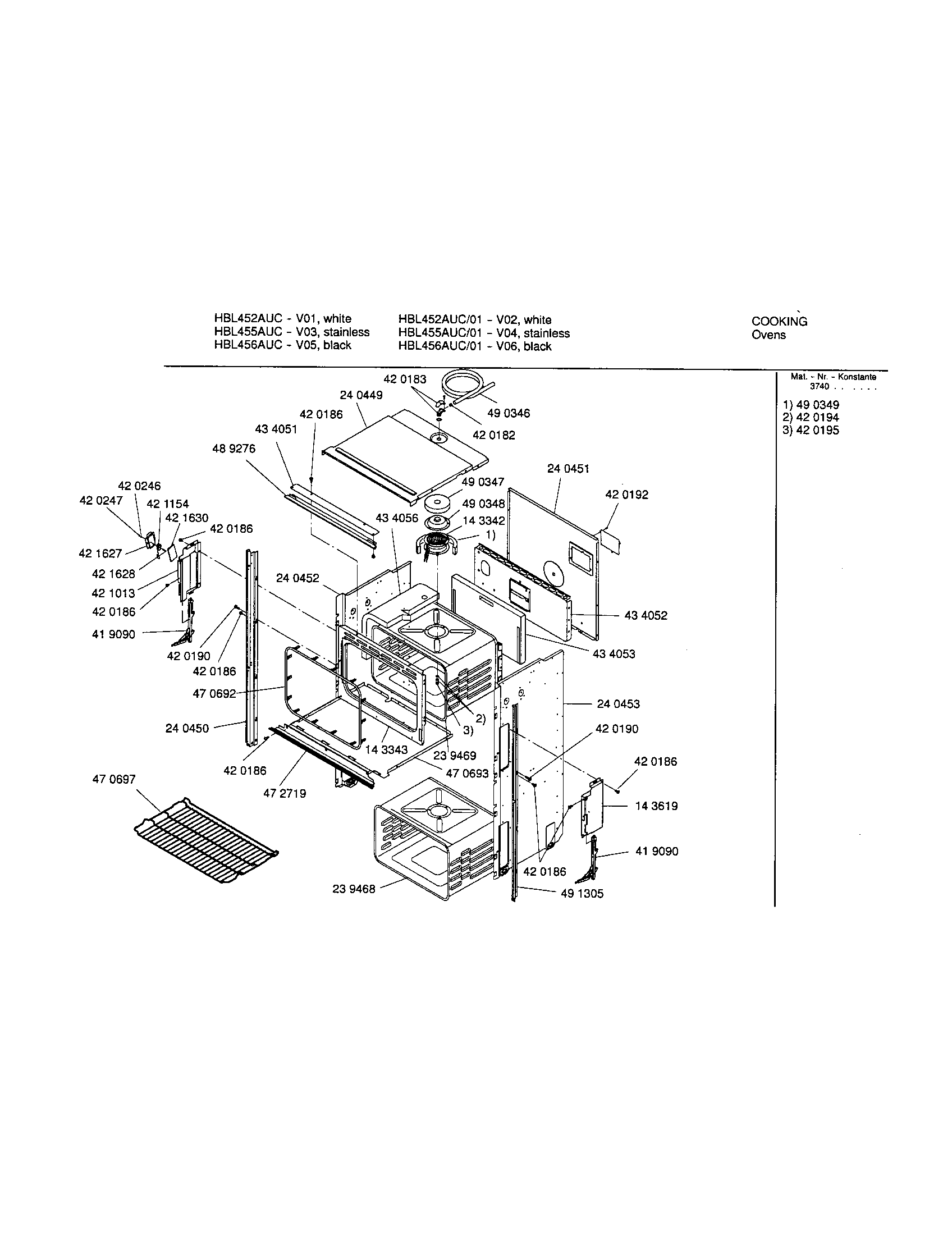 Bosch HBL452AUC/01 upper body diagram