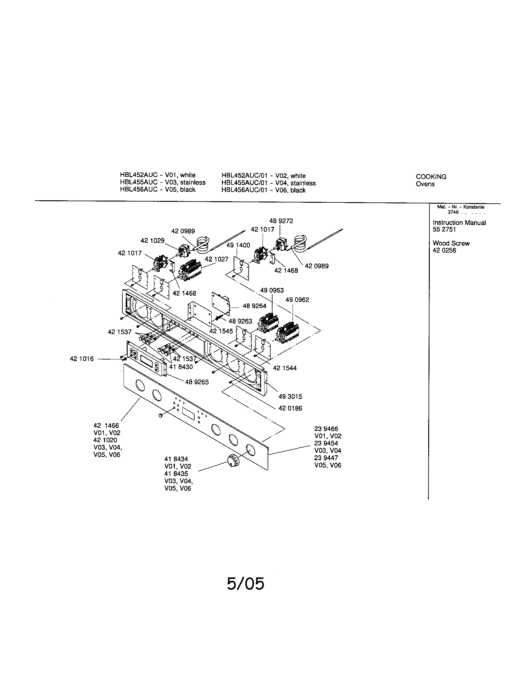 Bosch HBL456AUC/01 fascia panel diagram