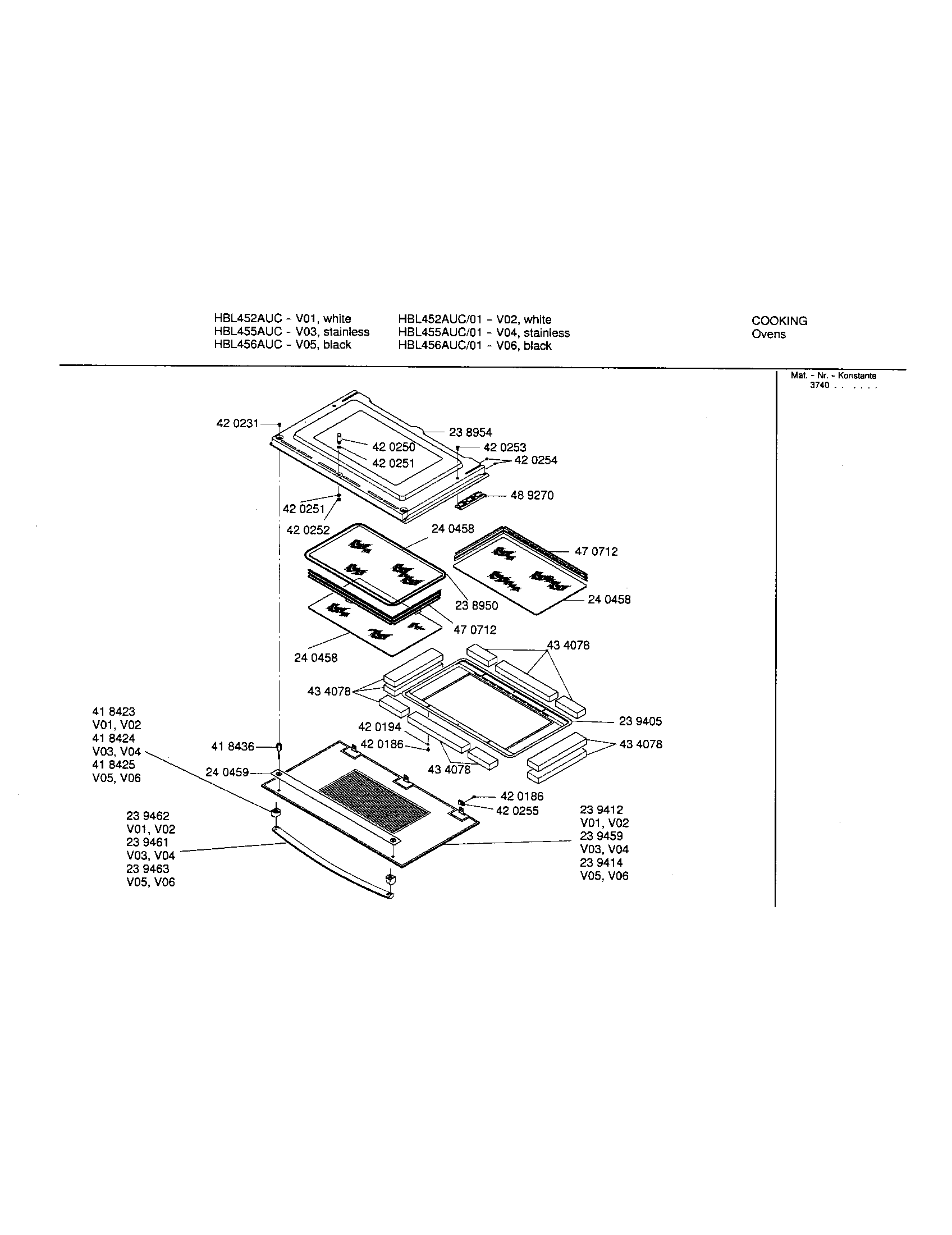 Bosch HBL456AUC/01 upper door diagram