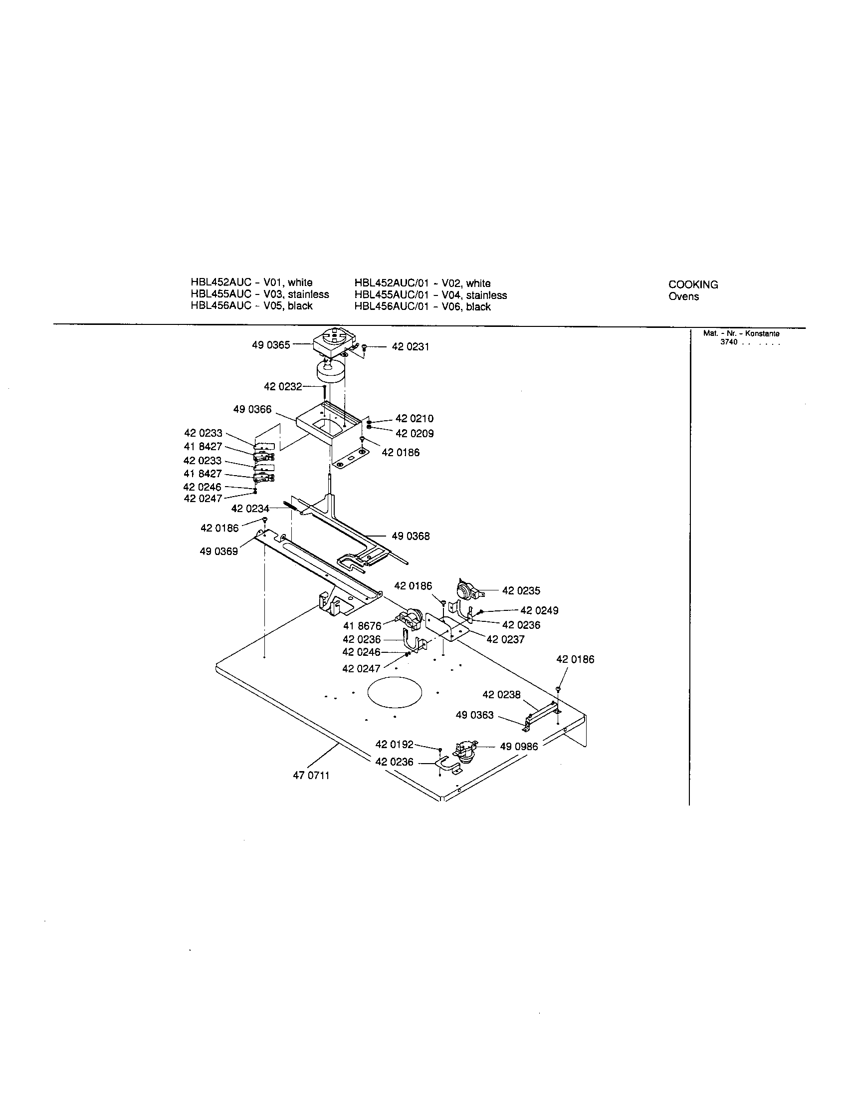Bosch HBL456AUC/01 lower internal panel diagram
