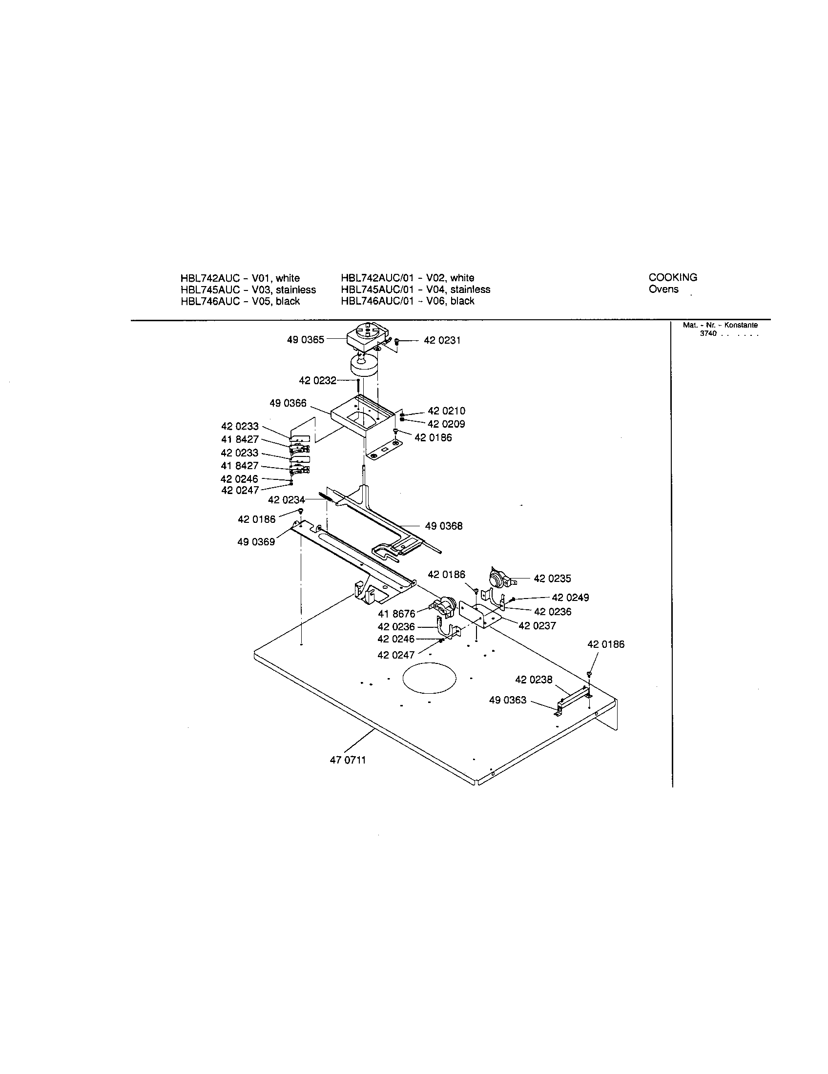 Bosch HBL742AUC/01 internal top panel diagram