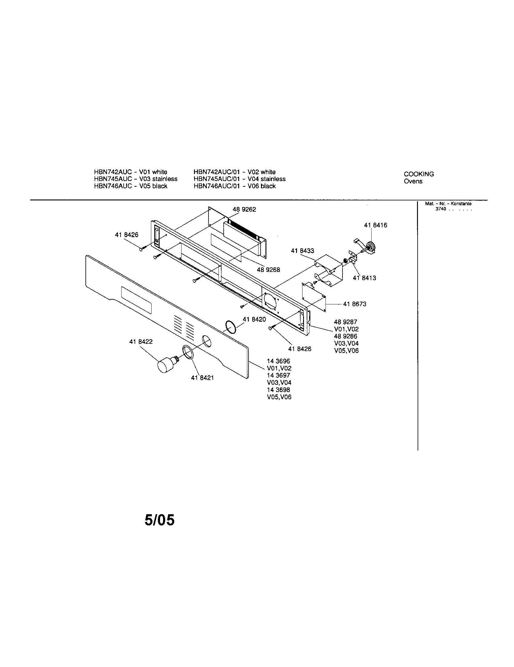 Bosch HBN742AUC/01 fascia panel diagram