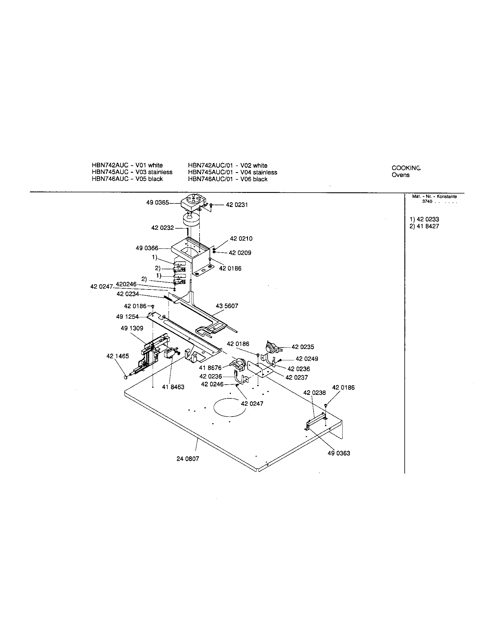 Bosch HBN742AUC/01 upper internal panel diagram
