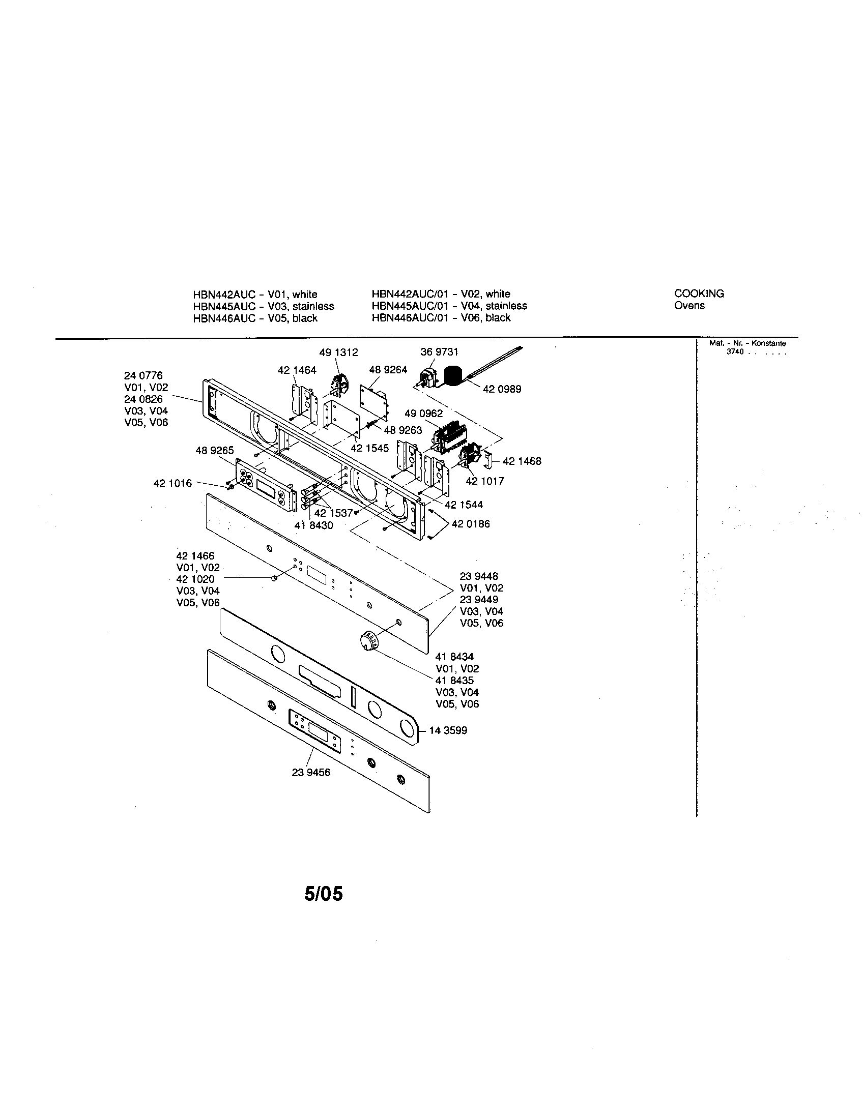 Bosch HBN442AUC/01 fascia panel diagram