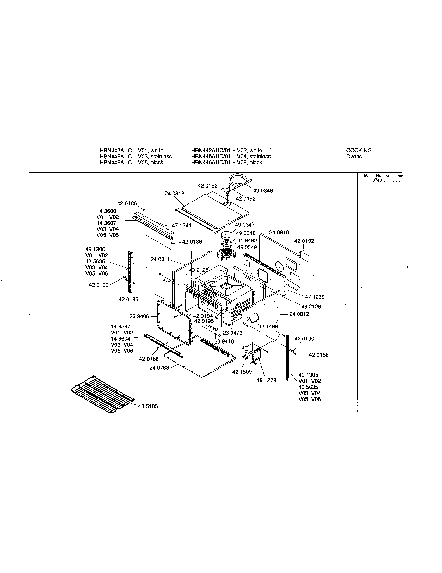 Bosch HBN442AUC/01 body diagram