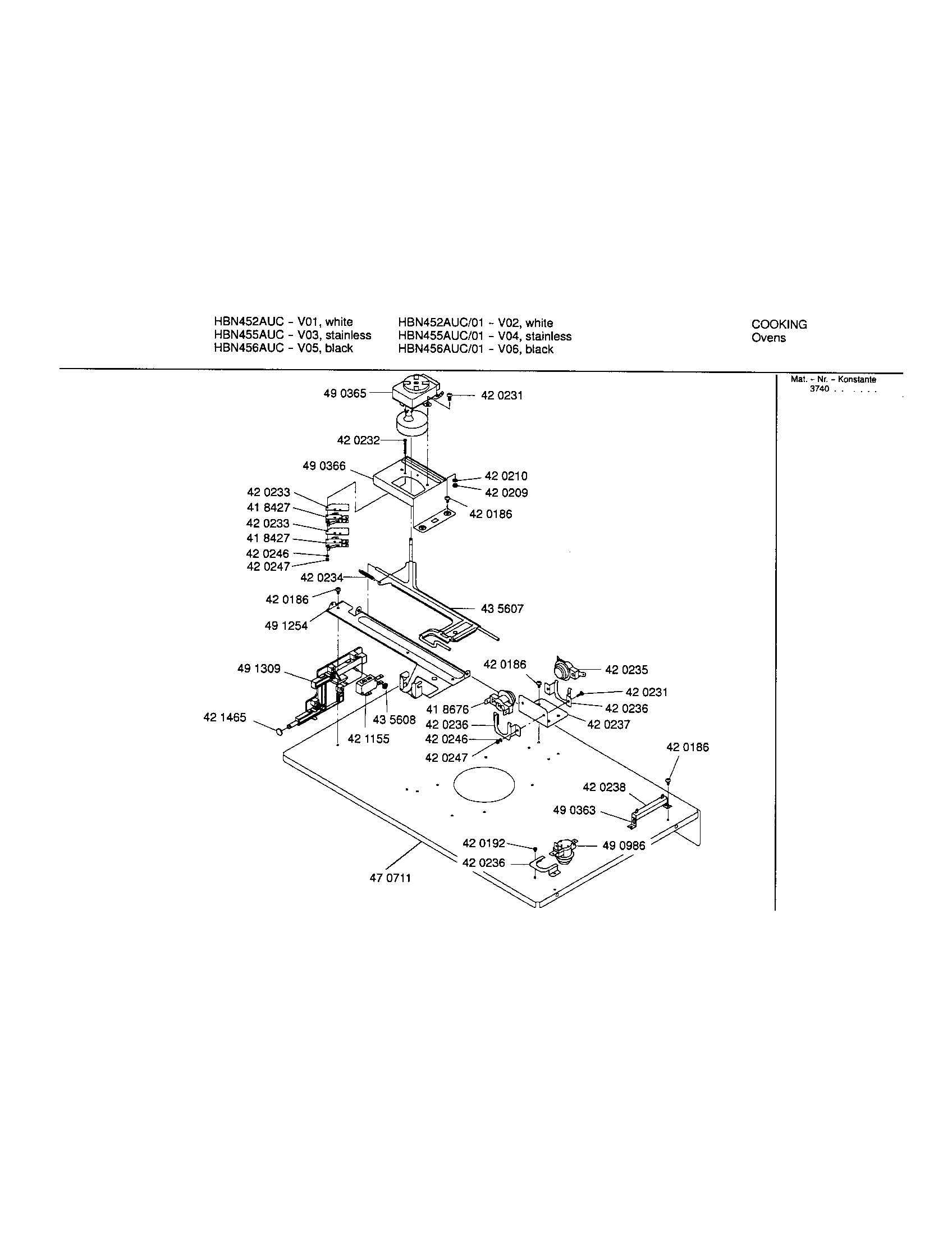 Bosch HBN456AUC/01 lower internal panel diagram
