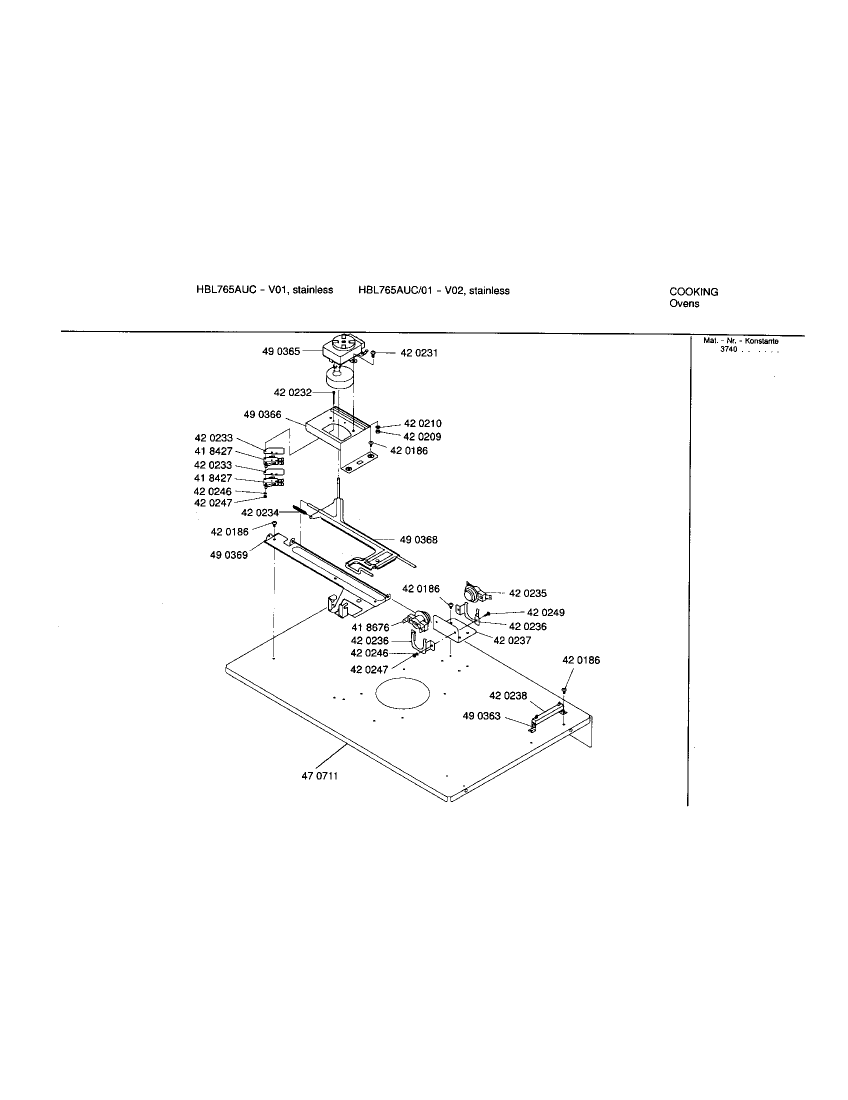 Bosch HBL765AUC/01 upper internal panel diagram