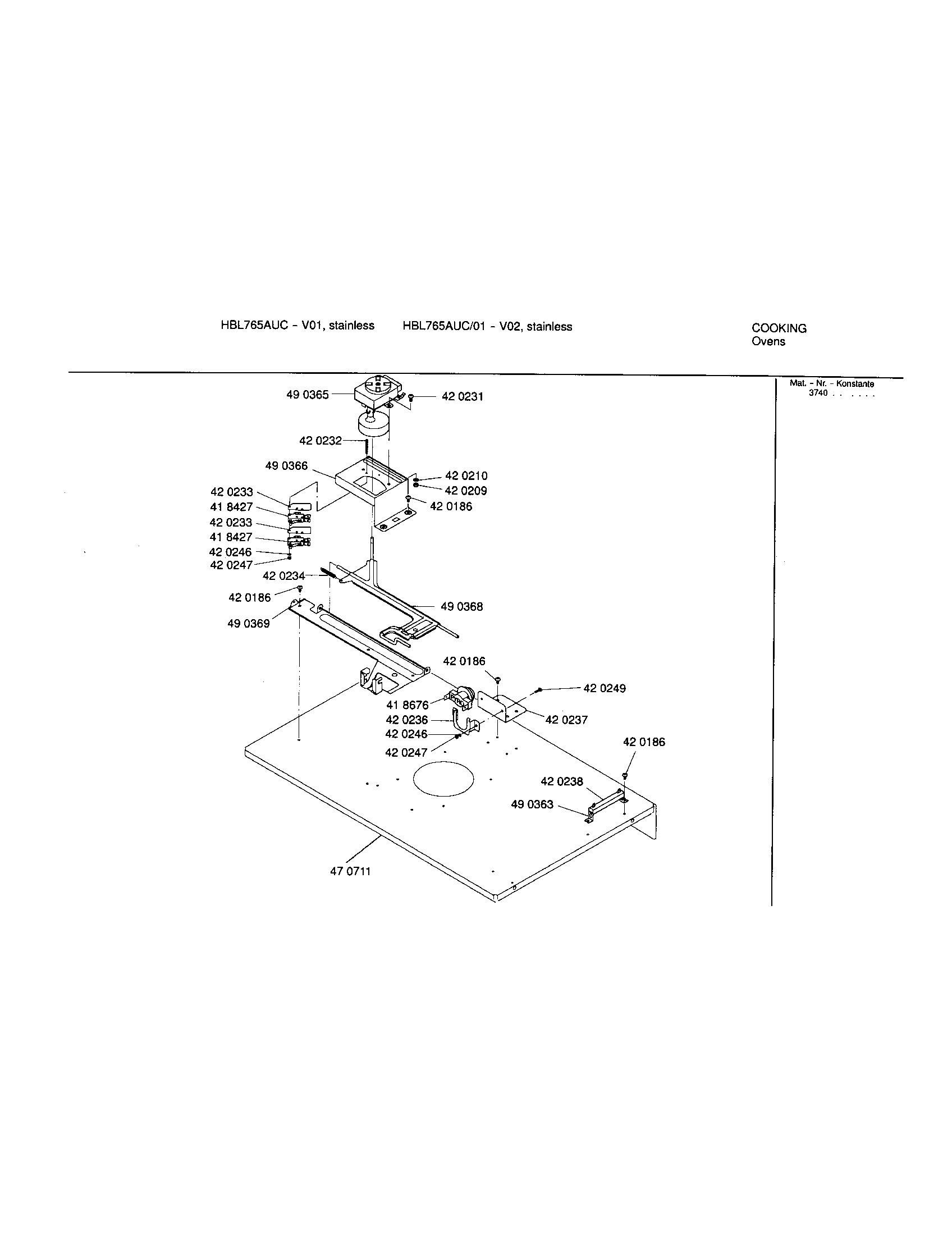 Bosch HBL765AUC/01 lower internal panel diagram