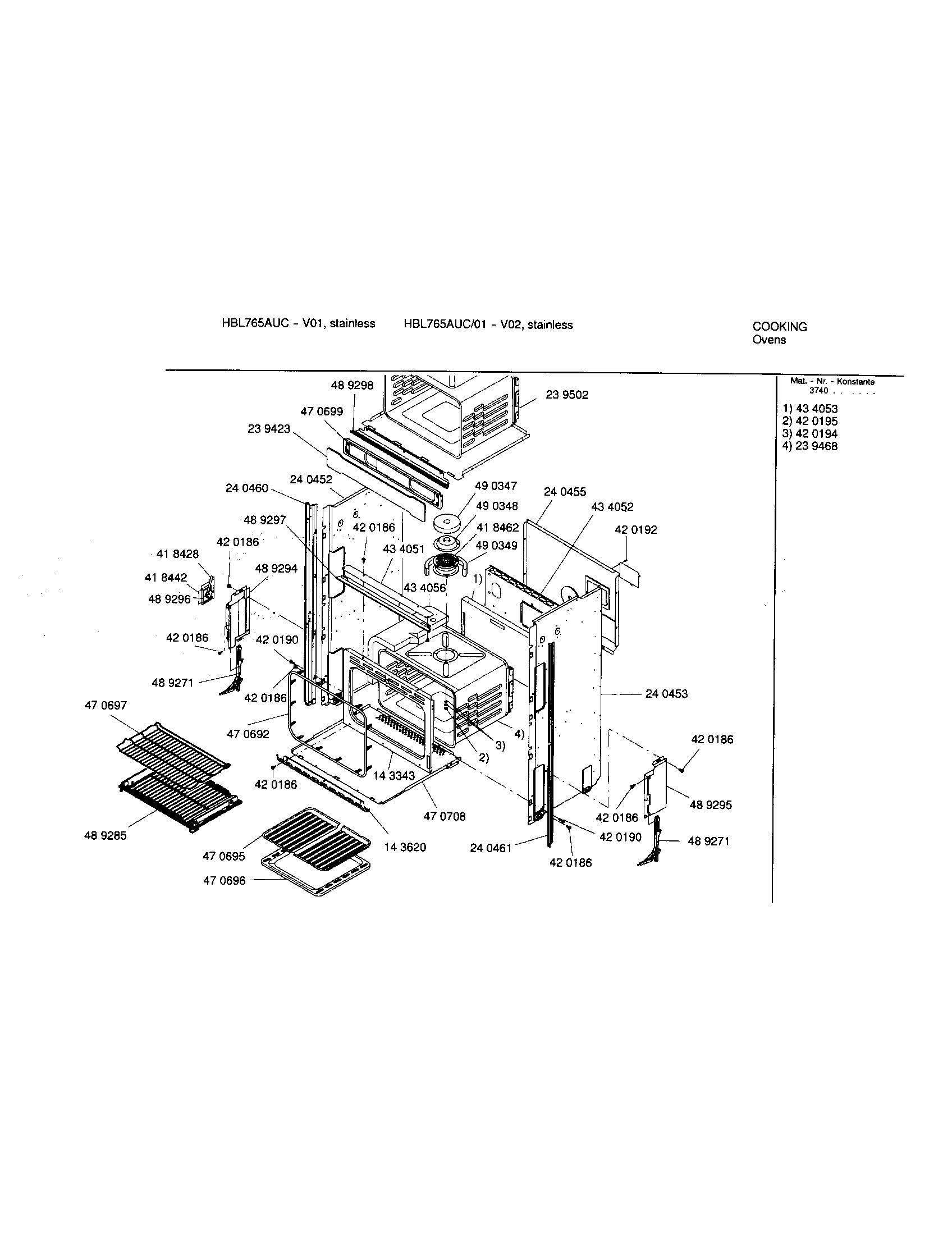 Bosch HBL765AUC/01 lower body diagram