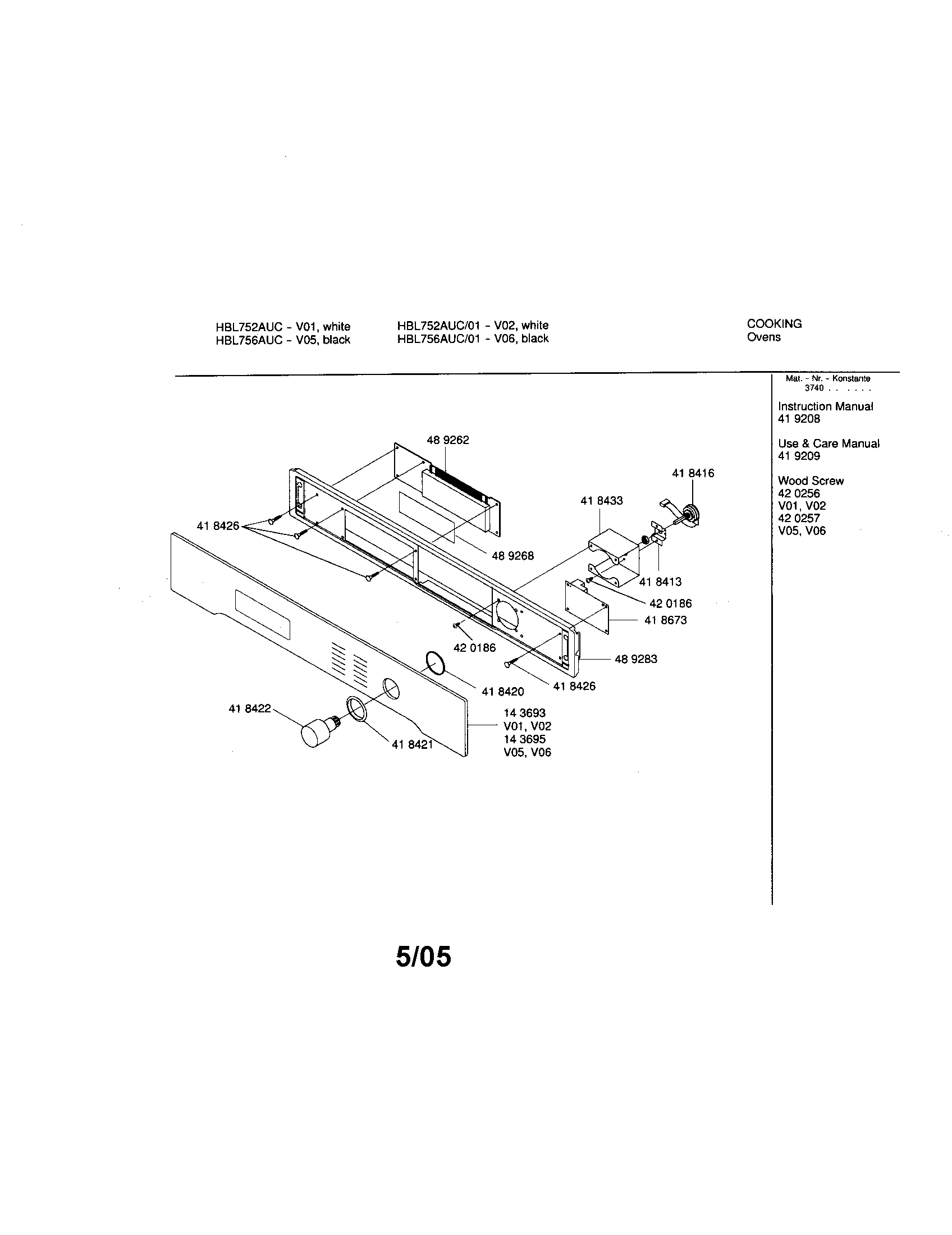 Bosch HBL756AUC/01 fascia panel diagram