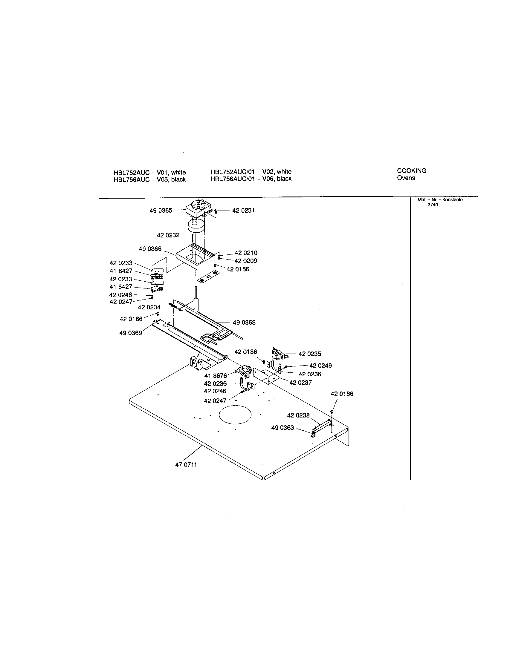 Bosch HBL756AUC/01 upper internal panel diagram