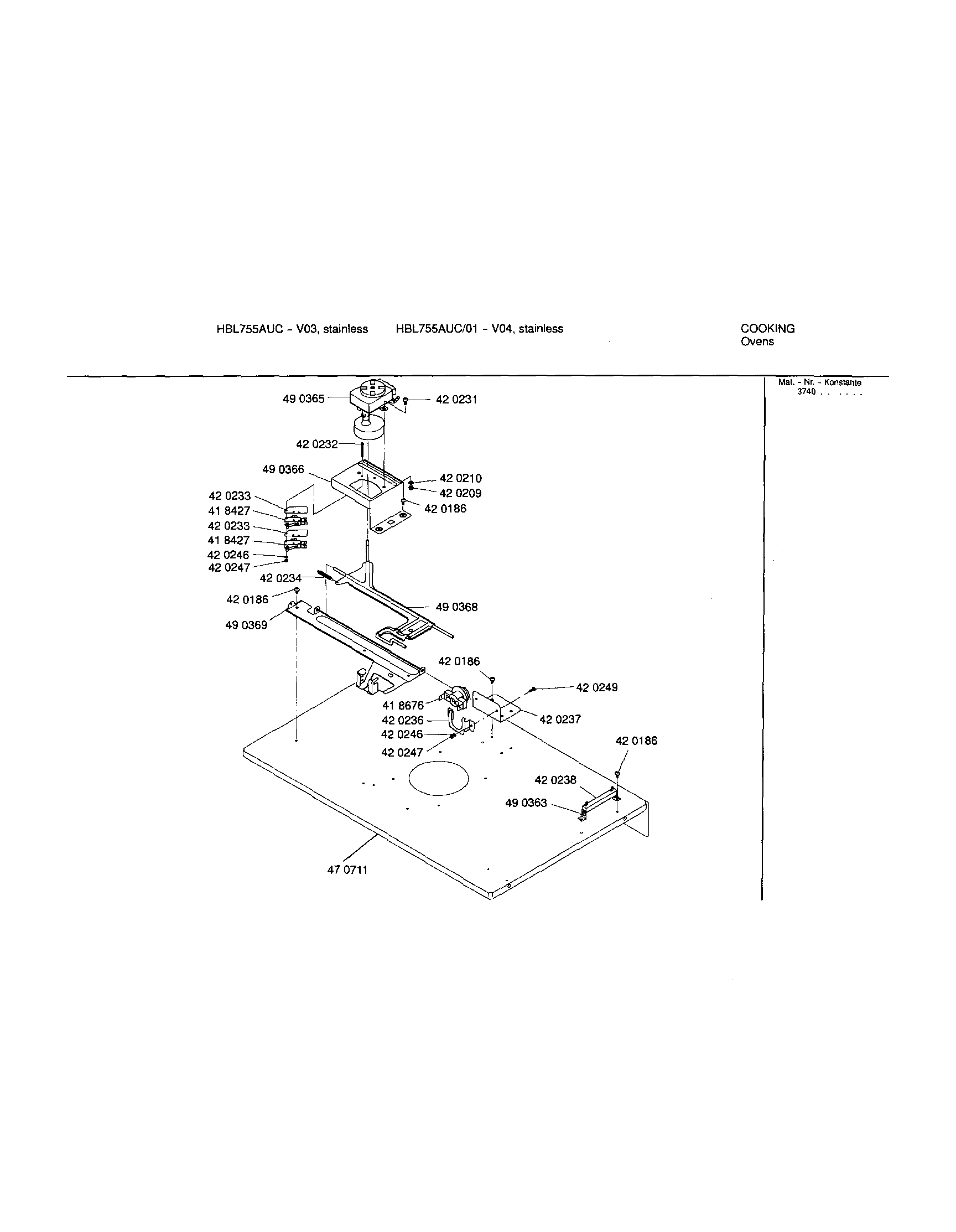 Bosch HBL755AUC/01 lower internal panel diagram