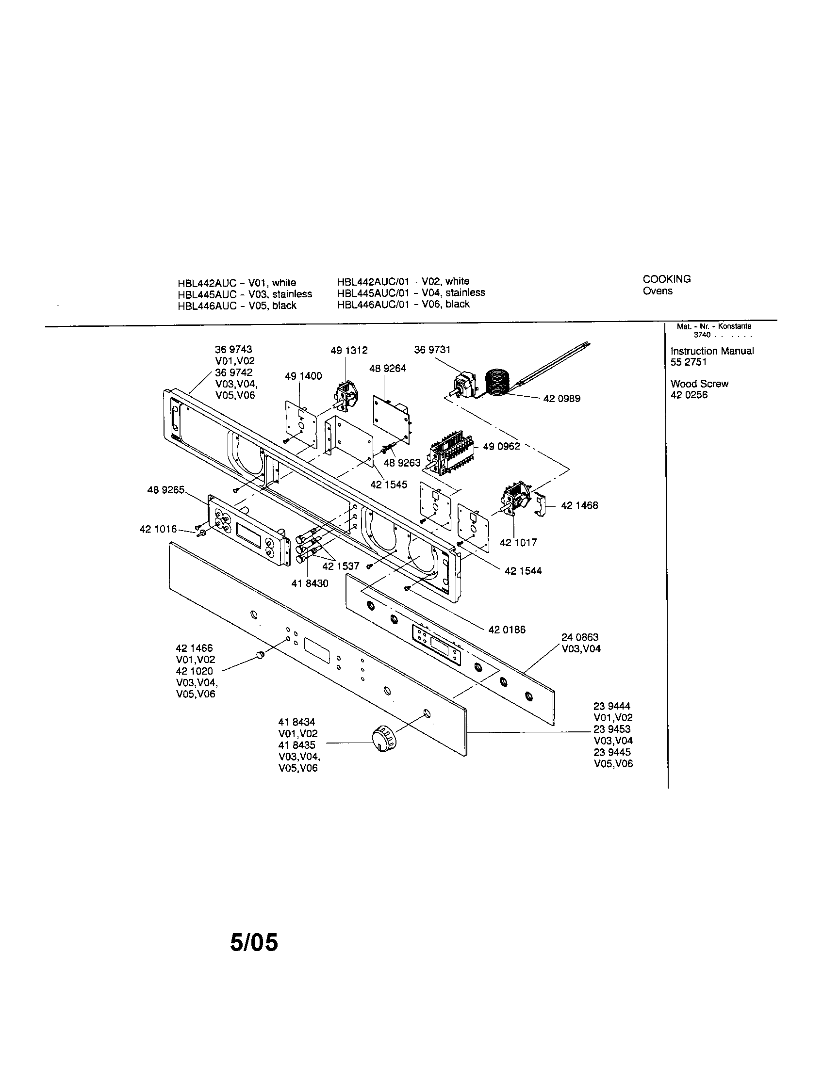 Bosch HBL442AUC/01 fascia panel diagram