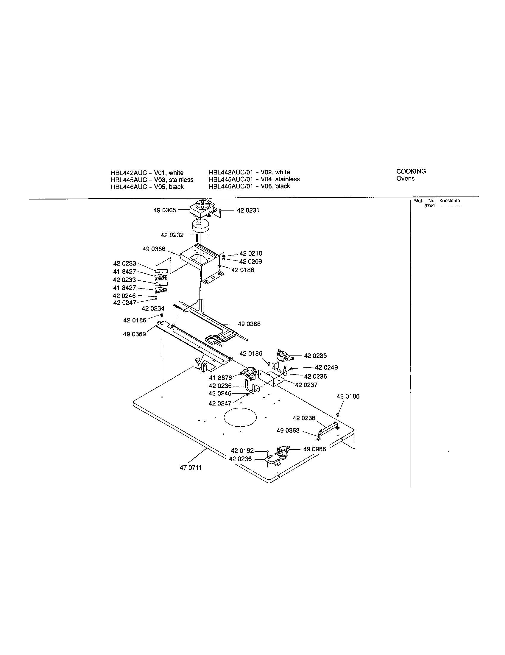 Bosch HBL442AUC/01 internal top panel diagram