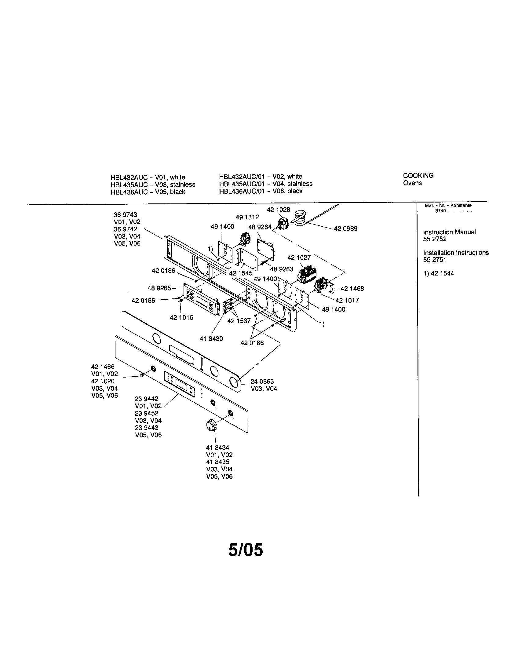 Bosch HBL436AUC/01 fascia panel diagram
