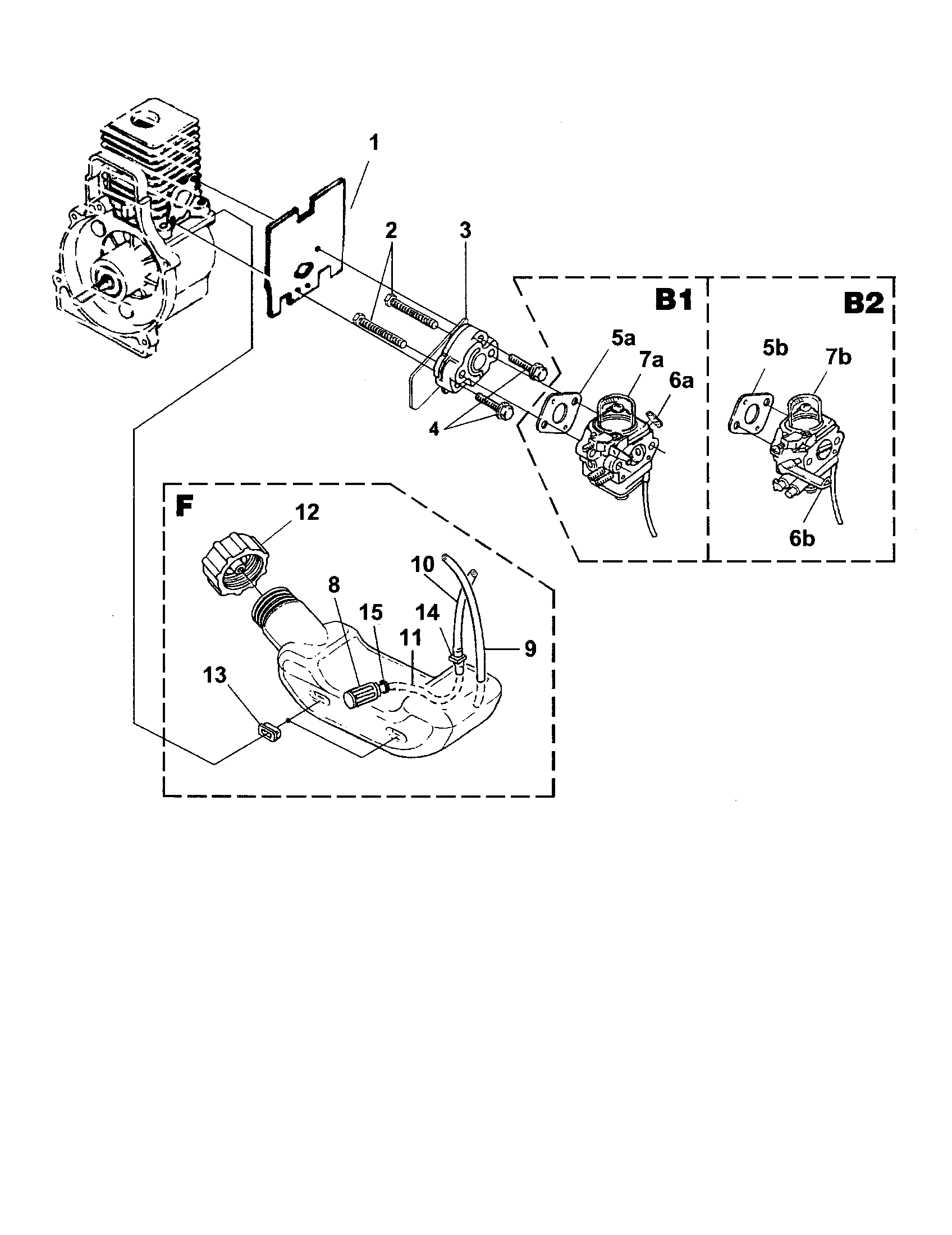 Homelite UT-20691-R carburetor/fuel tank diagram
