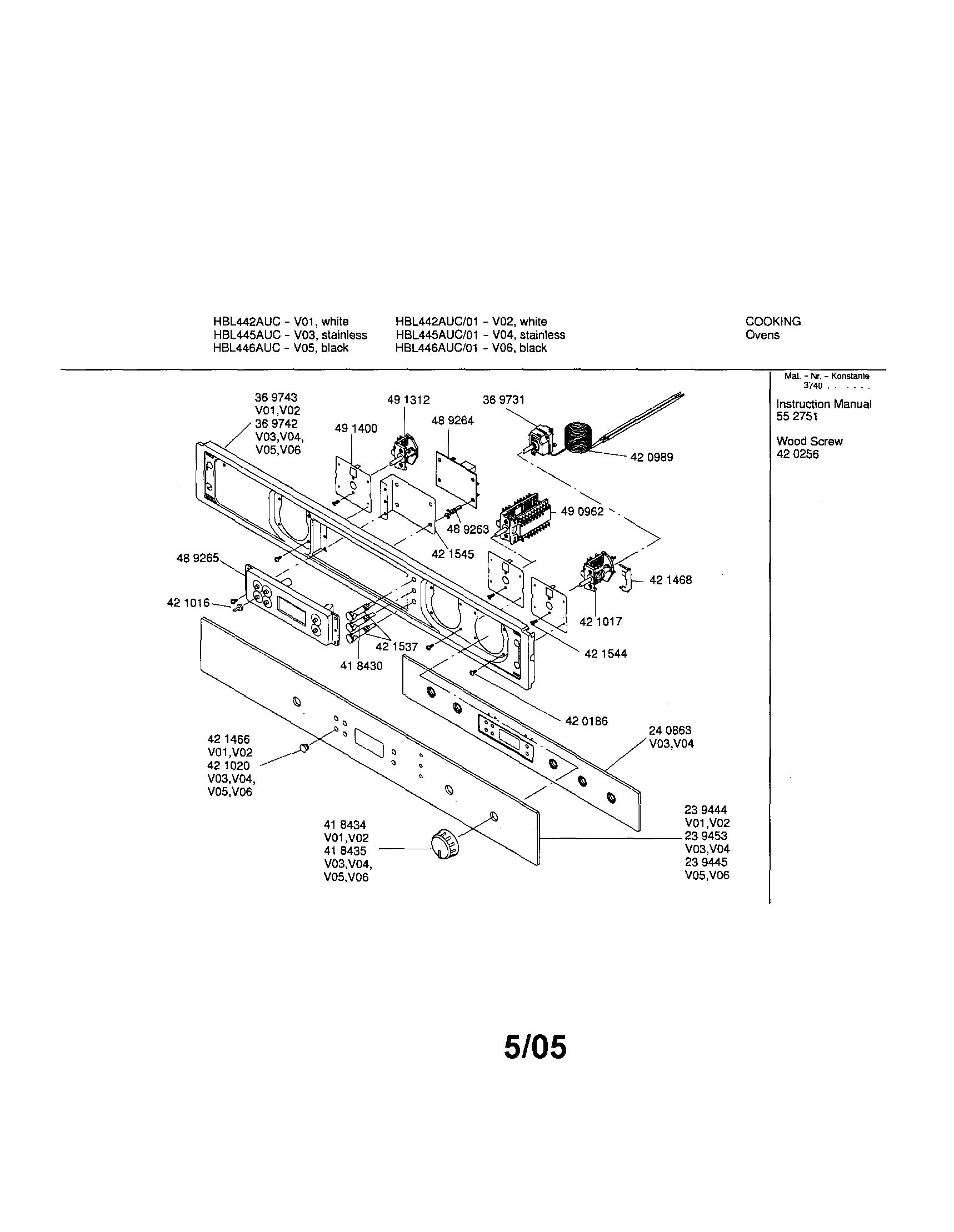 Bosch HBL446AUC/01 fascia panel diagram