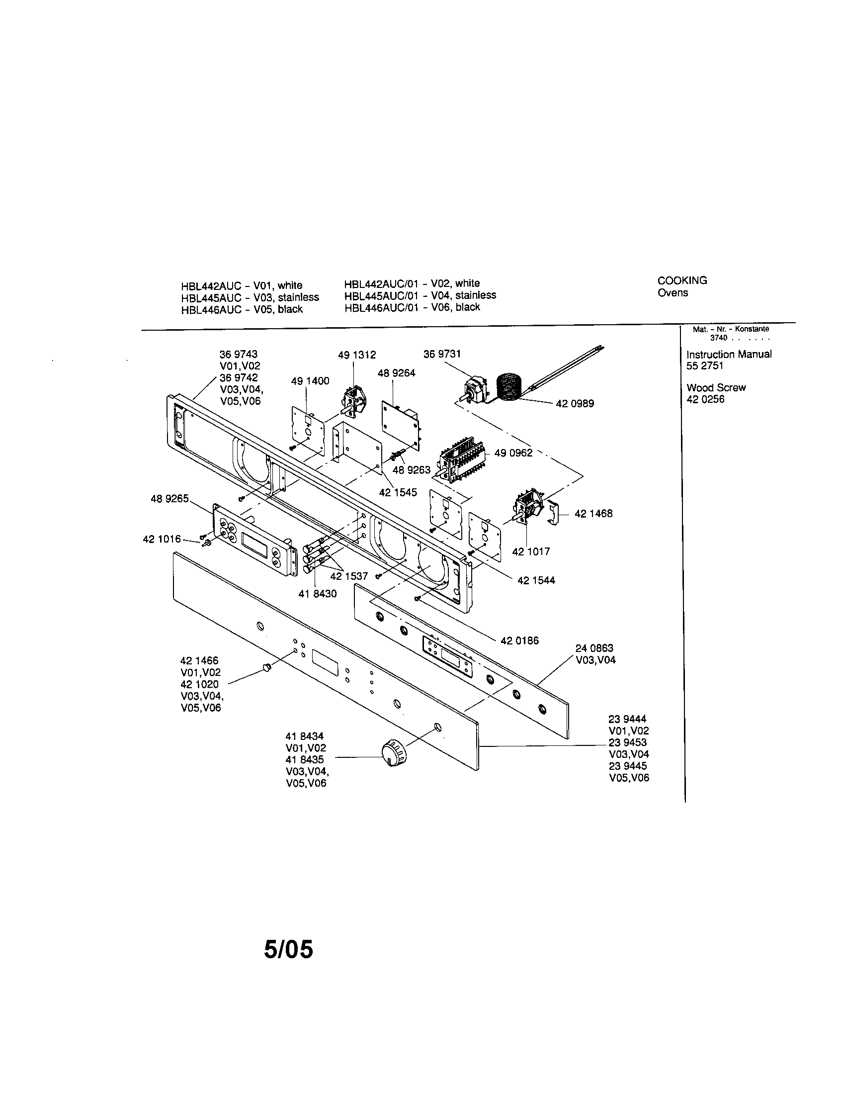 Bosch HBL445AUC/01 fascia panel diagram