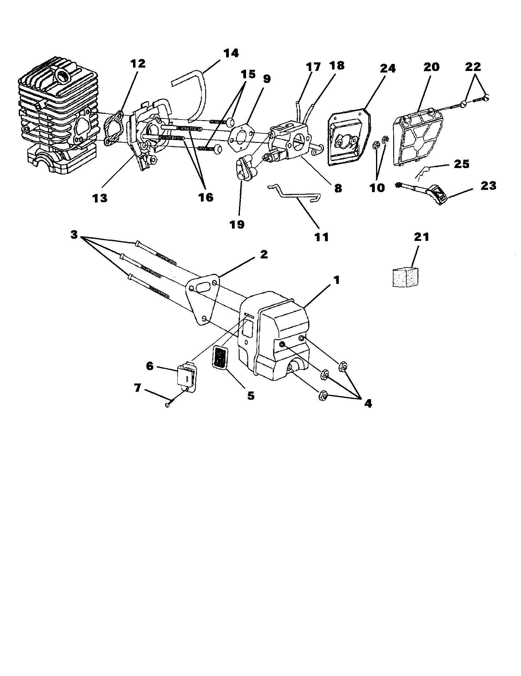 Homelite UT-10901 carburetor/muffler/air filter diagram