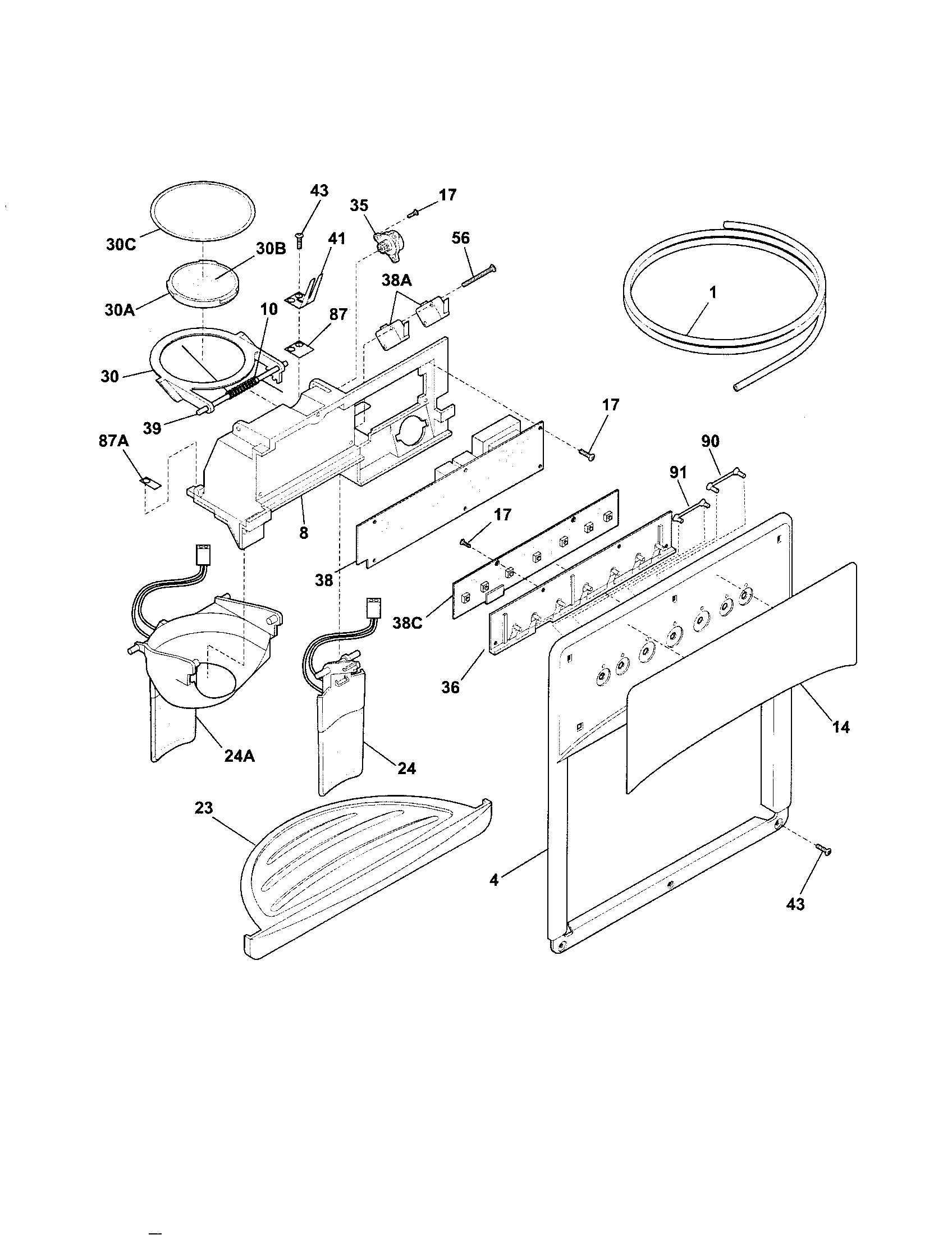 Frigidaire FLSC23F6DS1 ice and water dispenser diagram