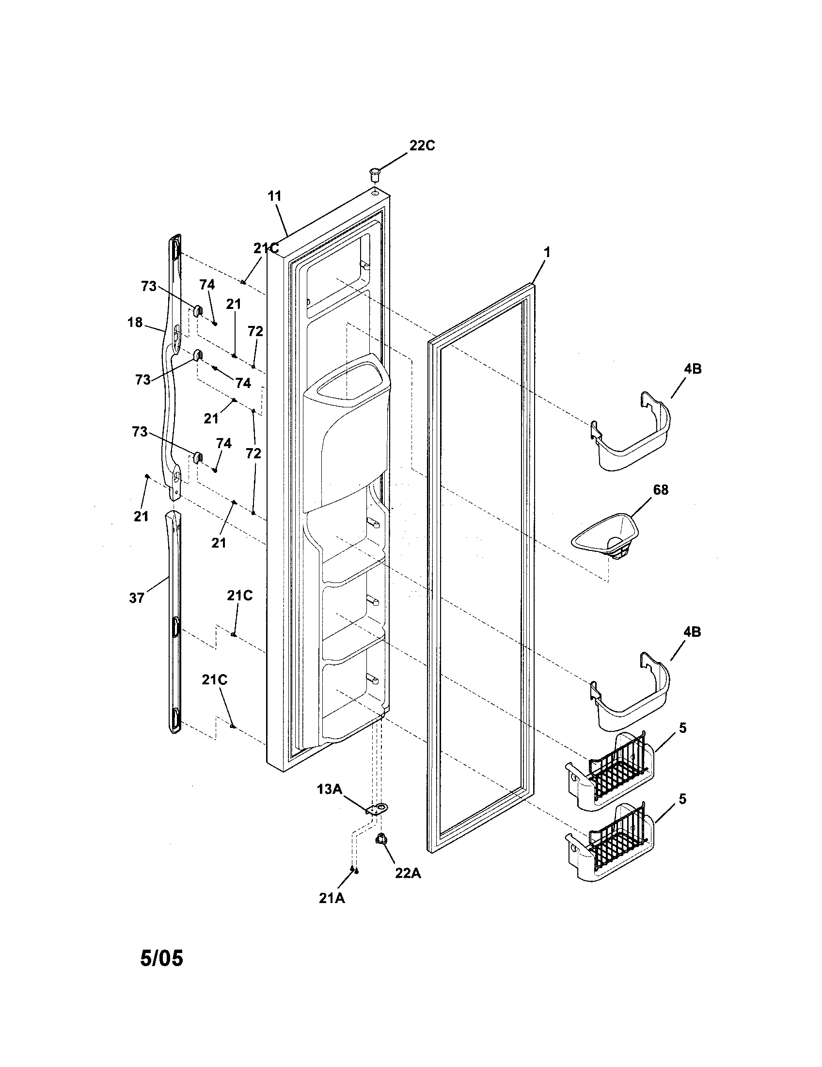 Frigidaire GHSC239DB5 freezer door diagram