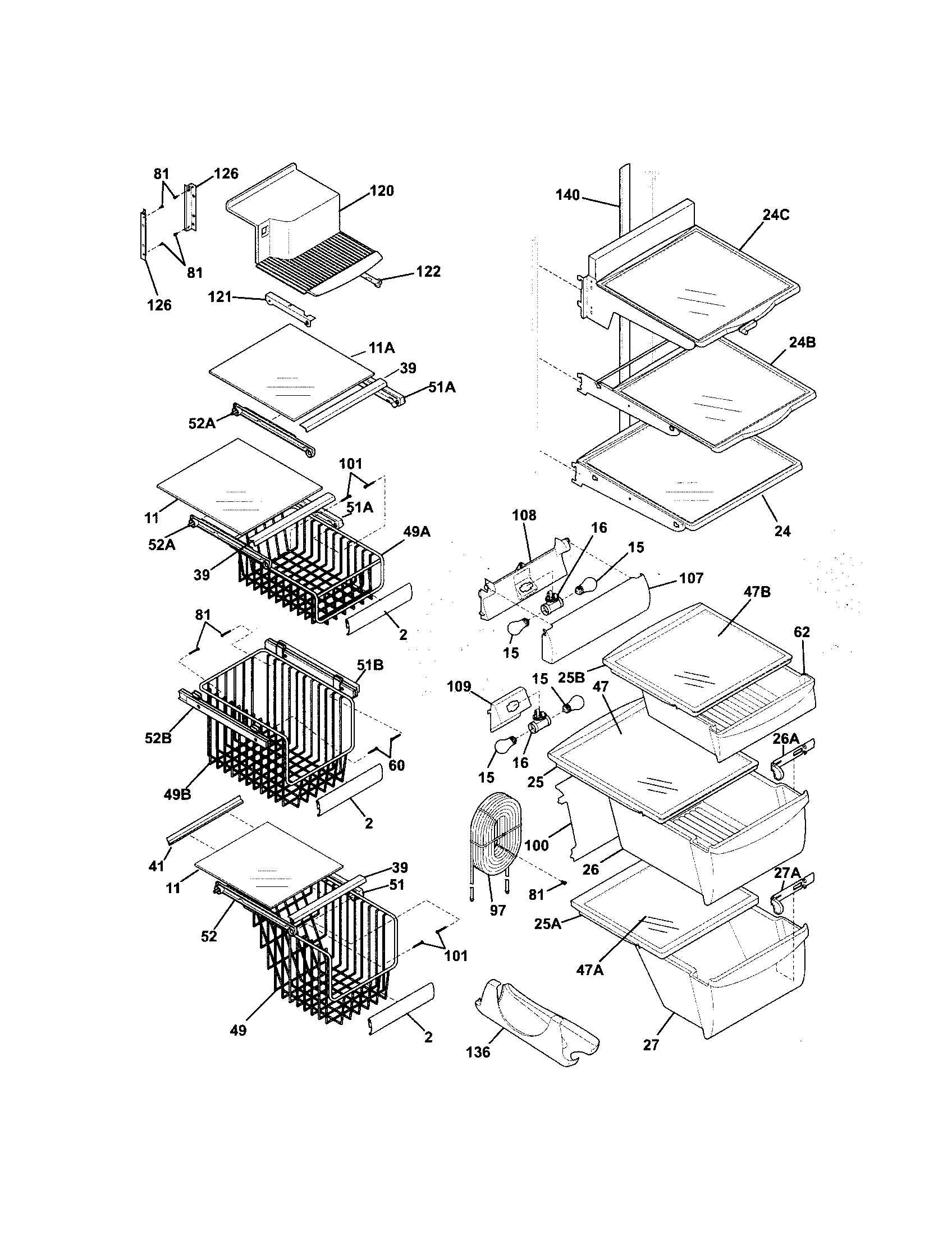 Frigidaire GHSC239DB5 shelves diagram