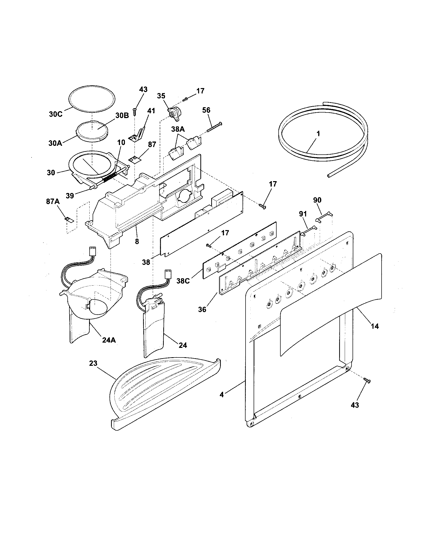 Frigidaire GHSC239DB5 ice and water dispenser diagram