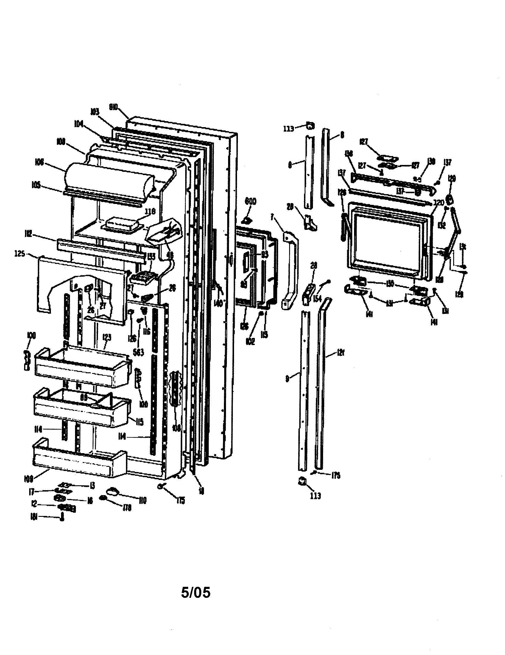 GE TFXW27FRAWH fresh food door diagram