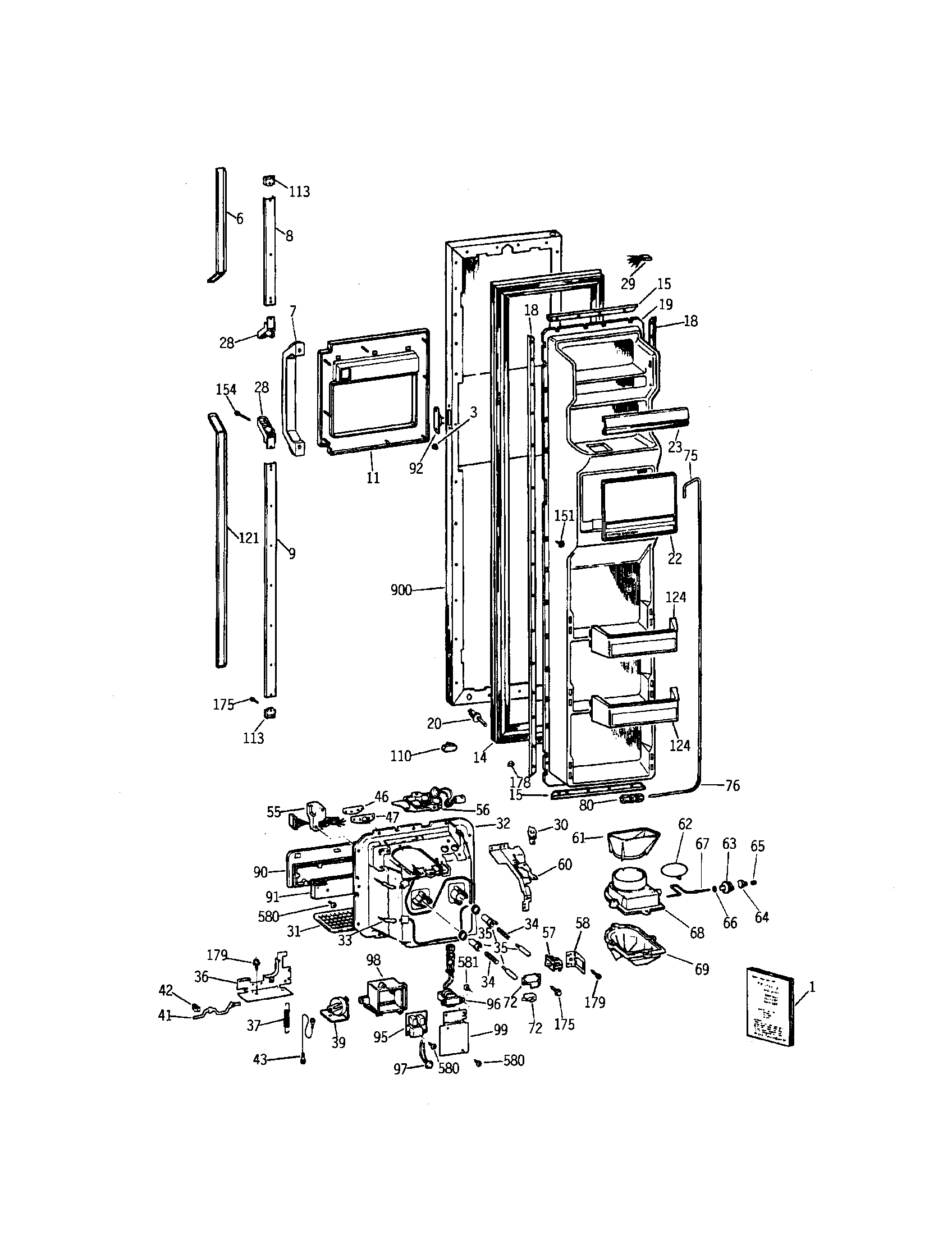 GE TFXW27FRAWH freezer door diagram
