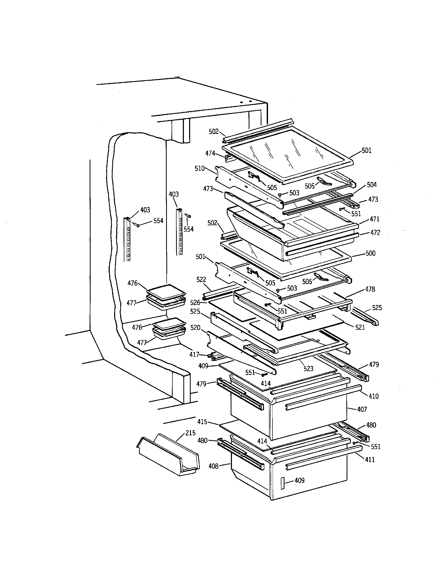 GE TFXW27FRAWH shelves and drawer diagram