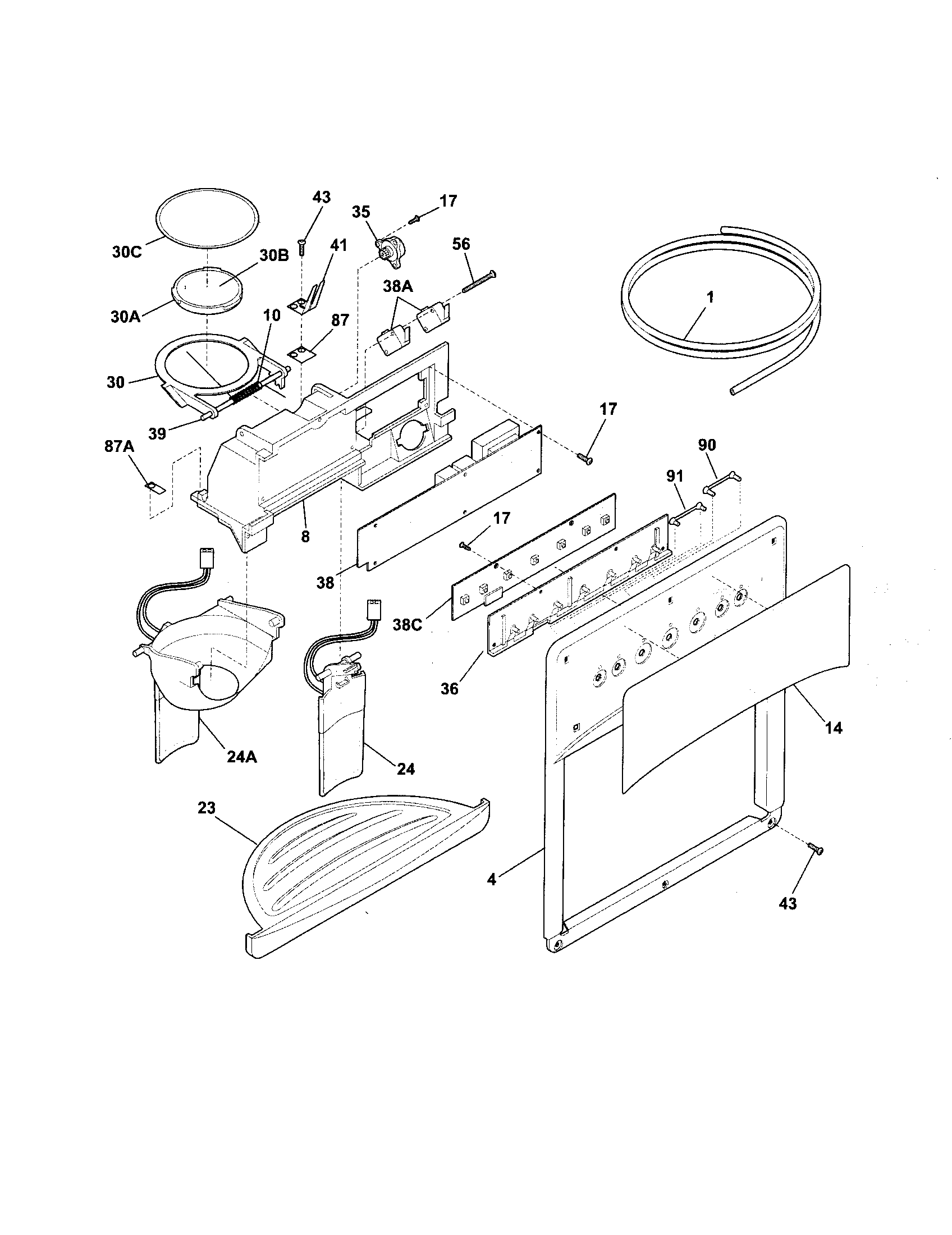Frigidaire PLHS39EESS1 ice and water dispenser diagram