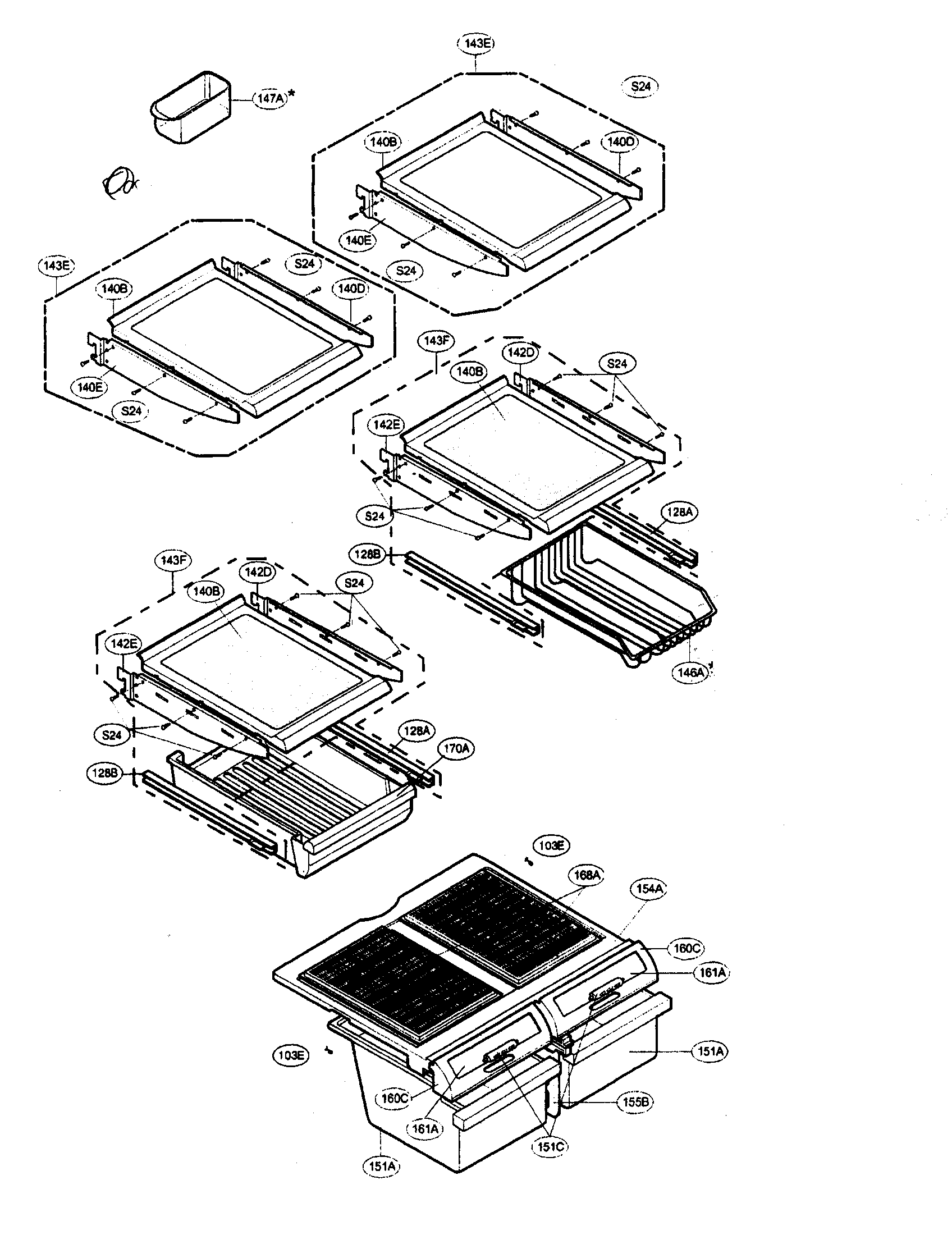 LG LRBN22514WW refrigerator shelves assembly diagram