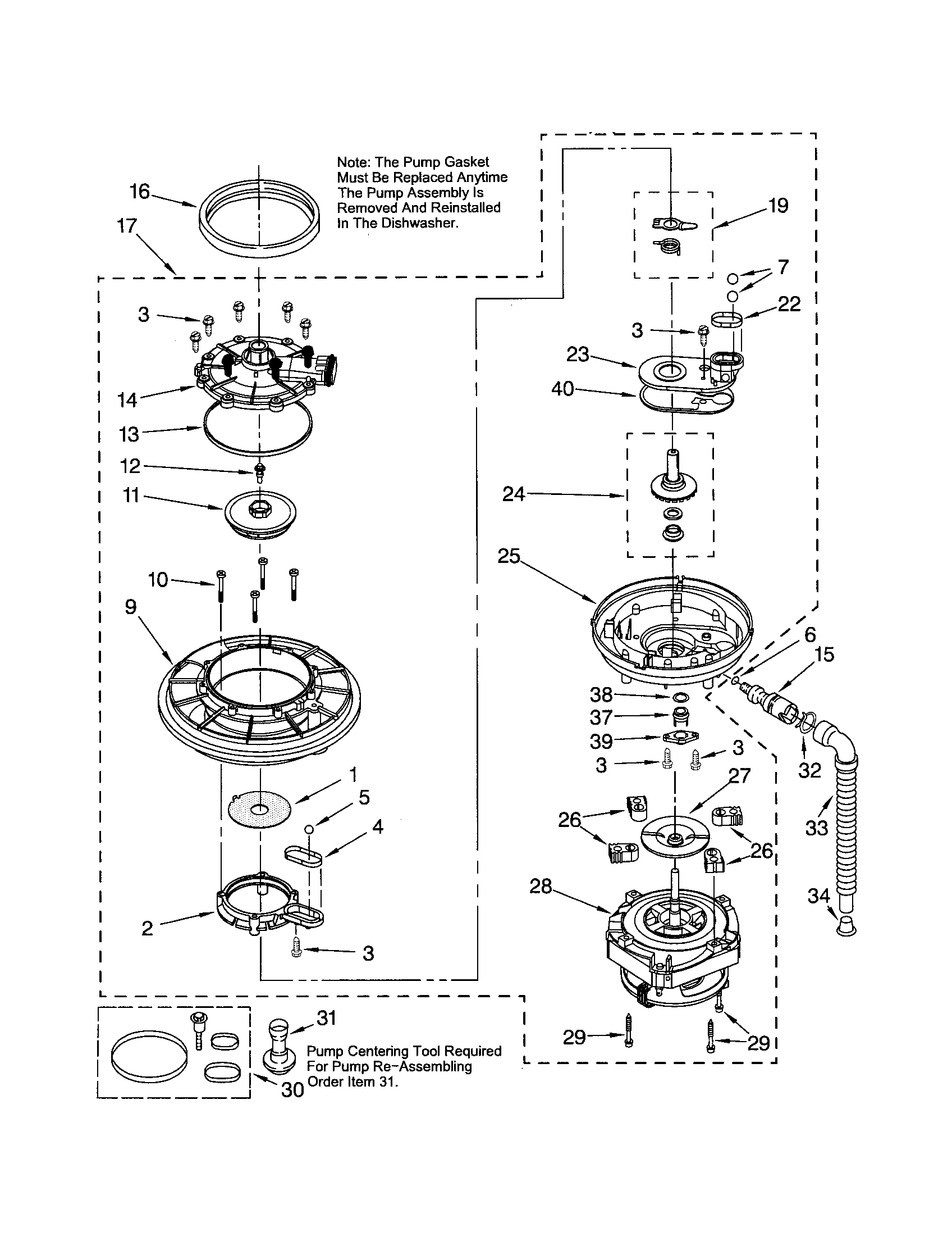 Whirlpool DU945PWPB0 pump and motor diagram