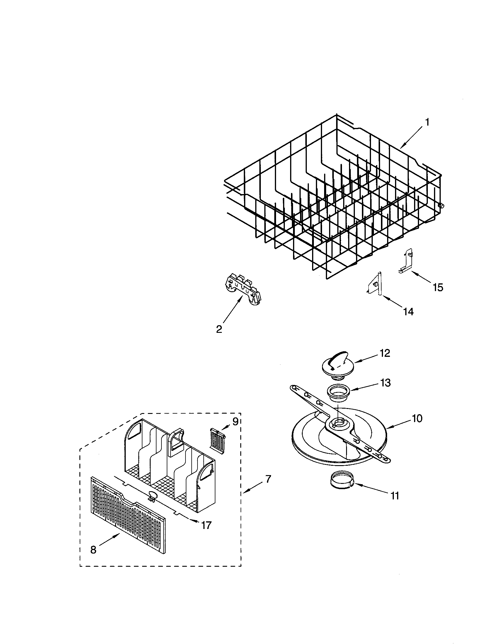 Whirlpool DU945PWPB0 lower dishrack diagram