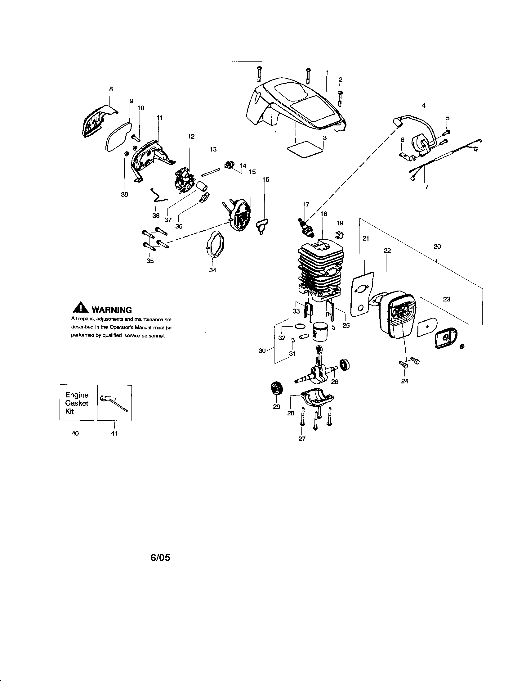 Poulan P3416 shield/cylinder/crankshaft diagram