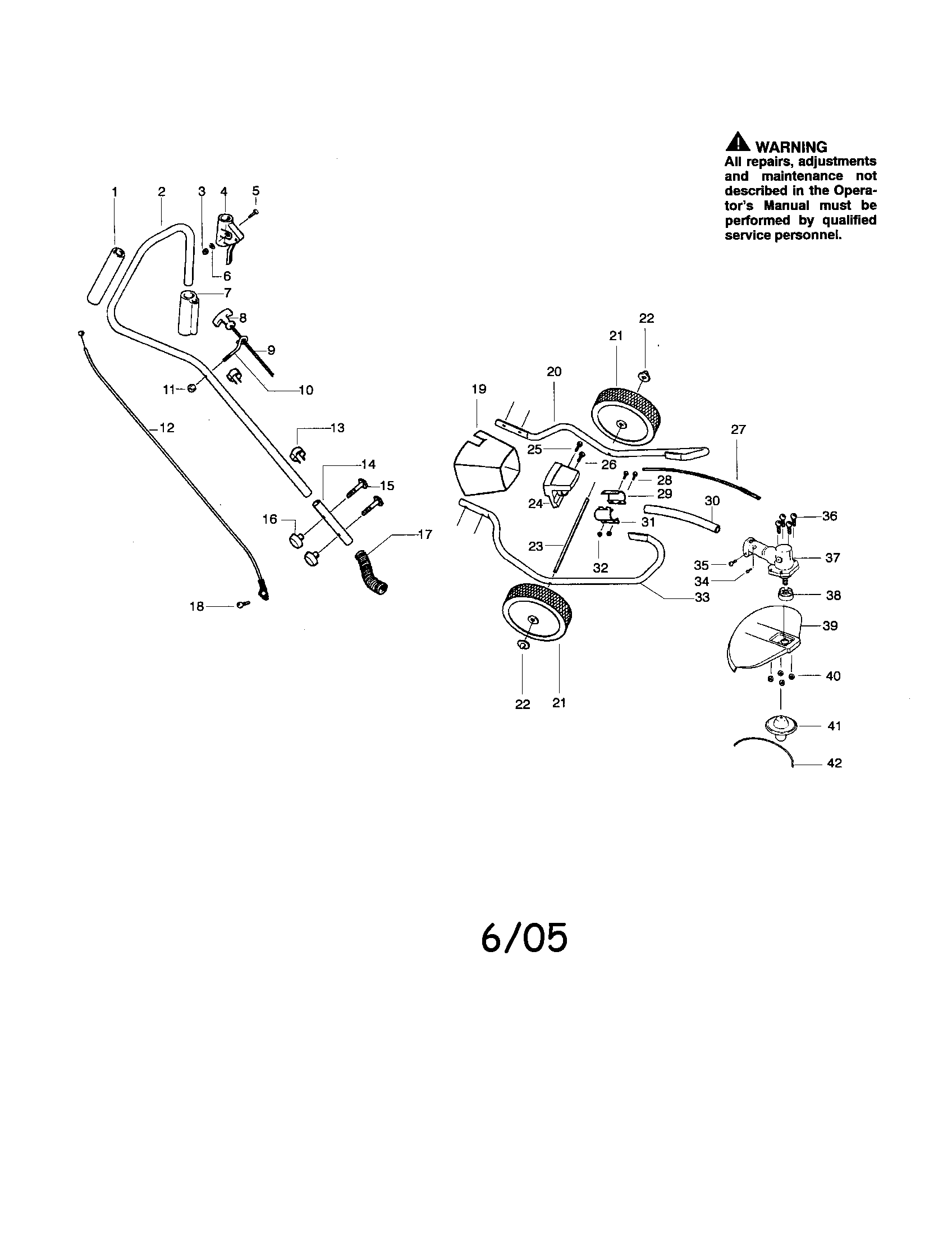 Weed Eater WT3100 handle/wheels/frame/axle diagram