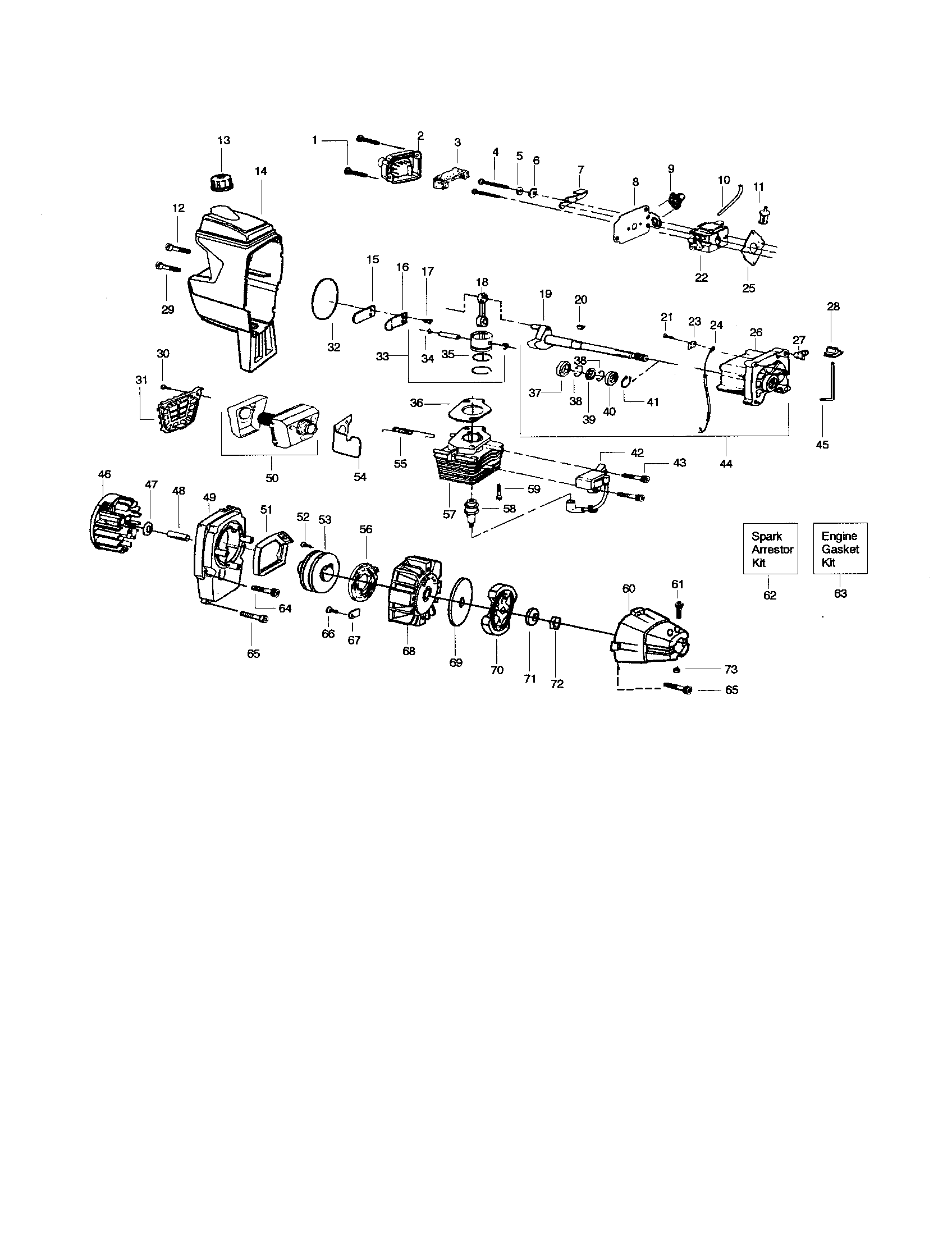 Weed Eater WT3100 cylinder/crankshaft/crankcase diagram