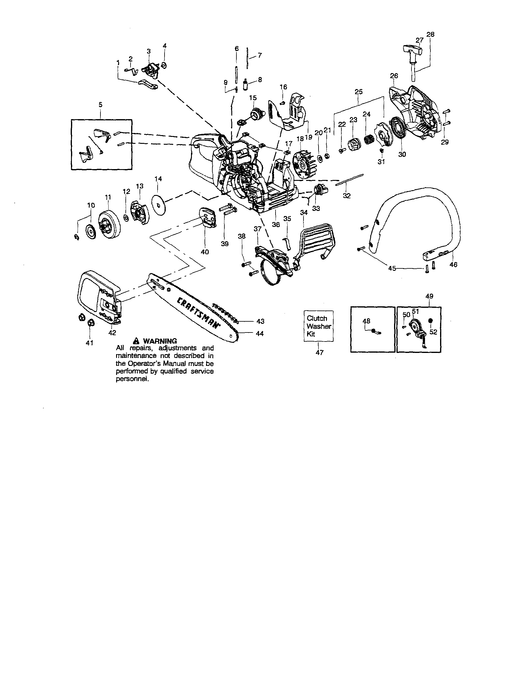 Craftsman 358360380 chain/bar/housing/handle diagram