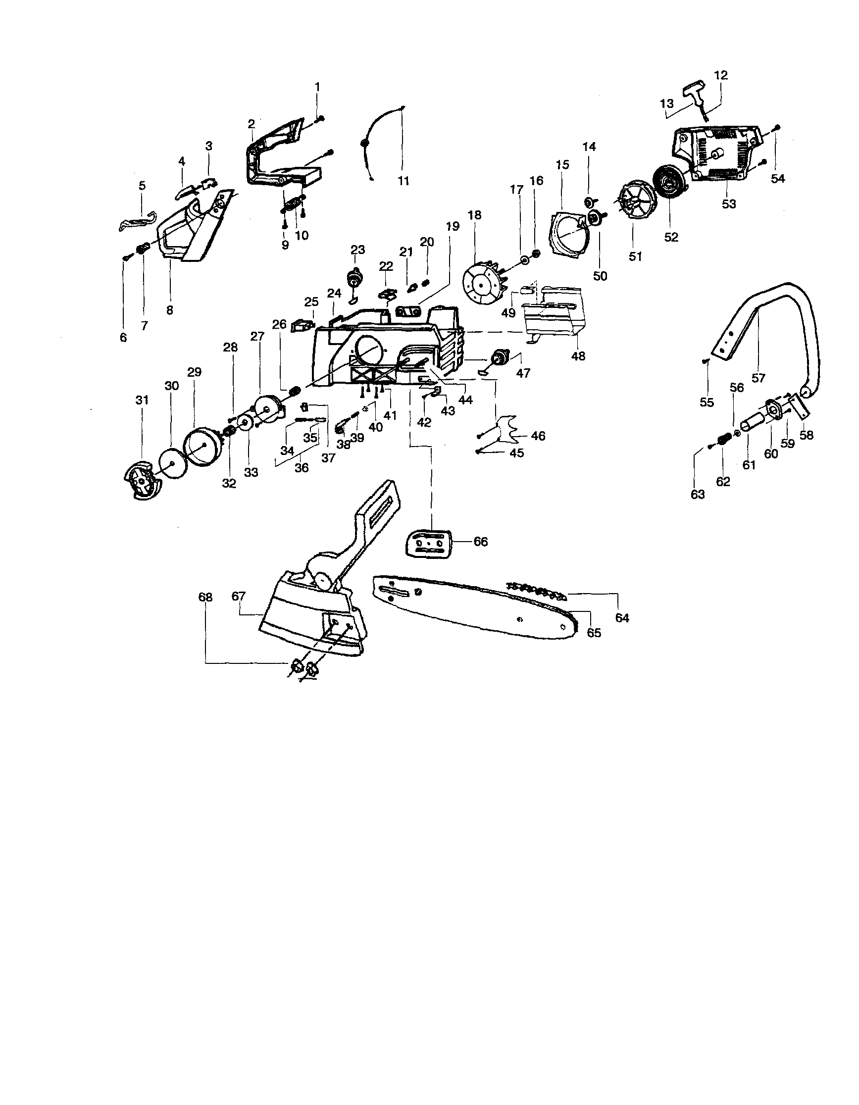 Craftsman 358350202 chain/bar/handle/housing diagram